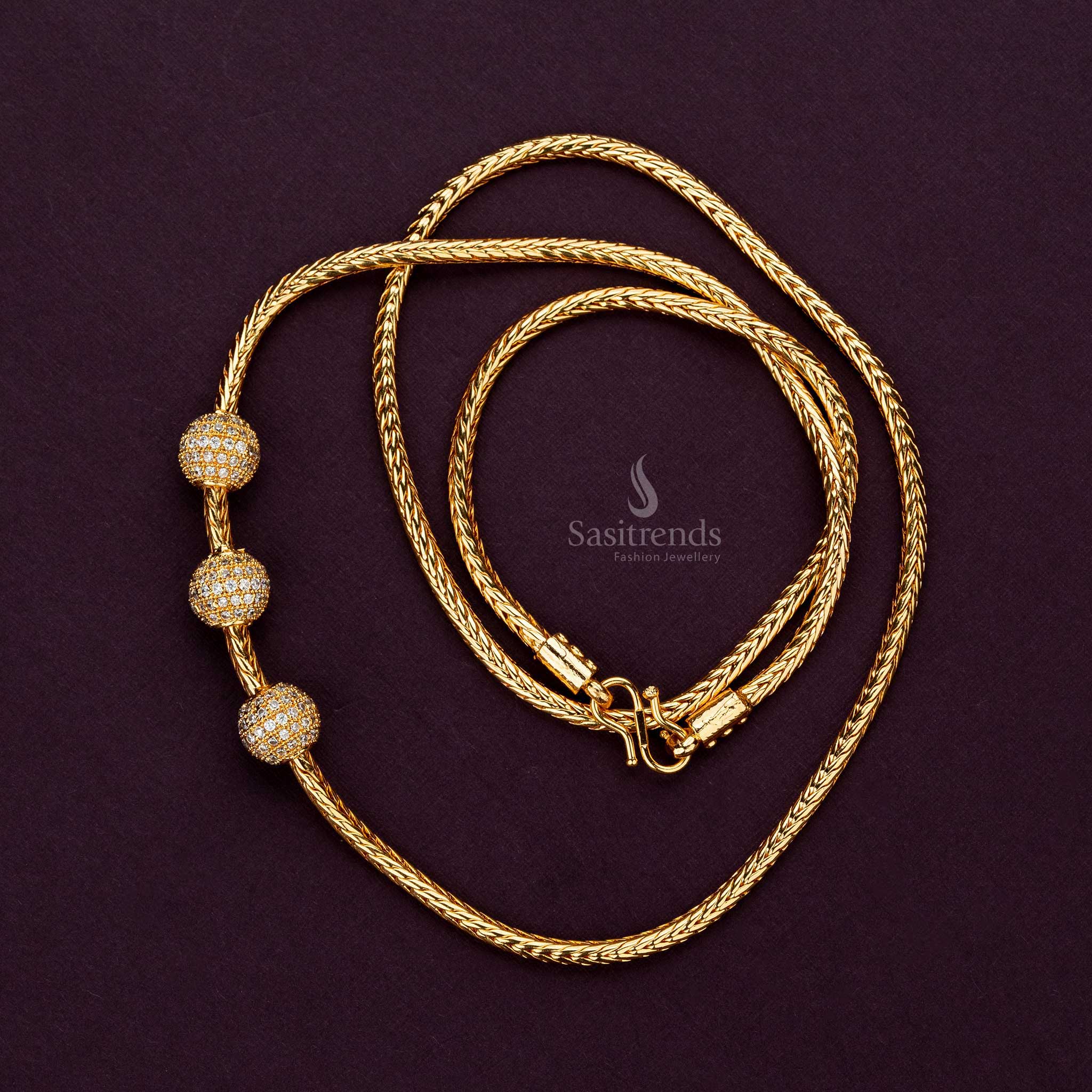 Guaranteed 24 Carat Pure Gold Finish Micro Gold Plated Ball Mugappu Chain - Sasitrends - Image 6