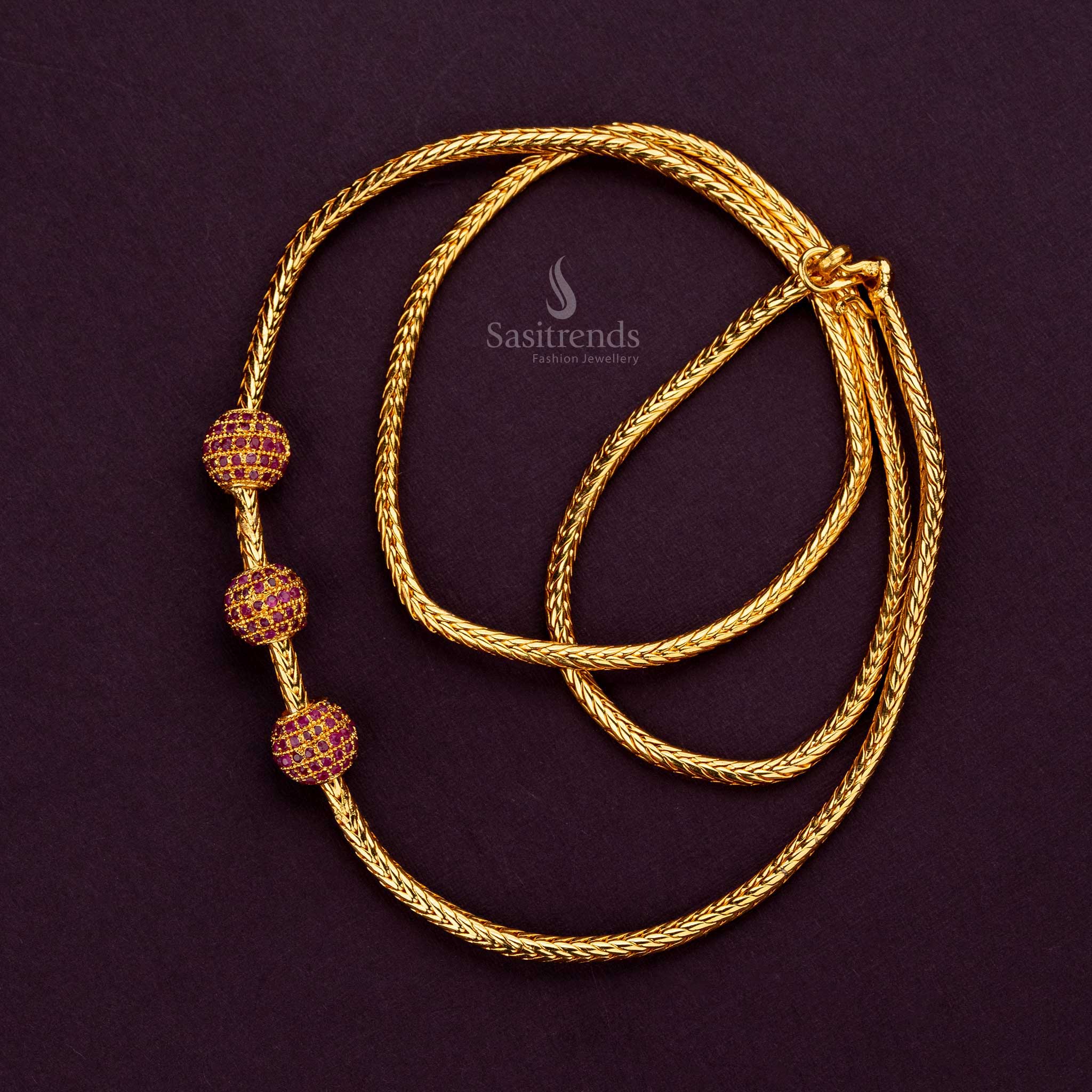 Guaranteed 24 Carat Pure Gold Finish Micro Gold Plated Ball Mugappu Chain - Sasitrends - Image 9