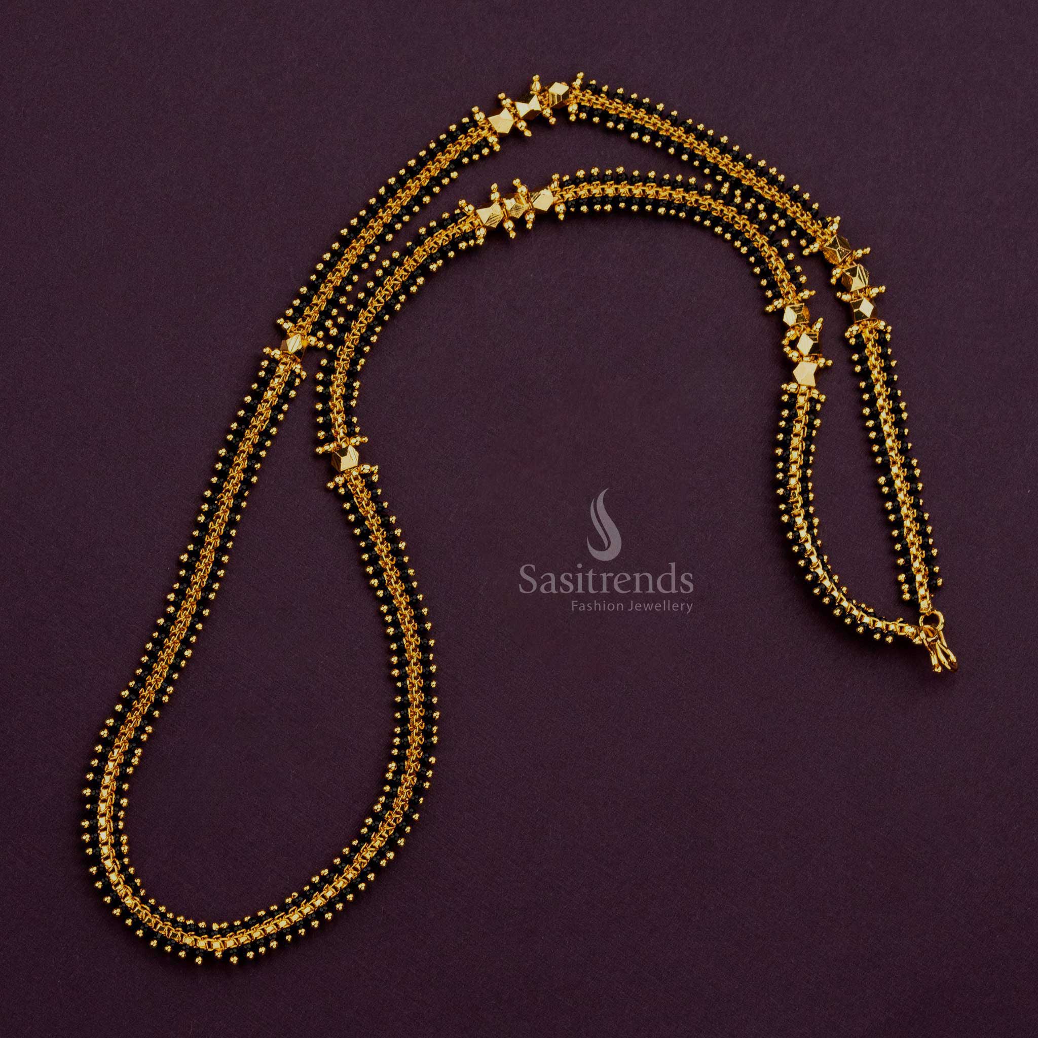Traditional Micro Gold Plated Black Beaded Long Chain - Sasitrends - Image 3