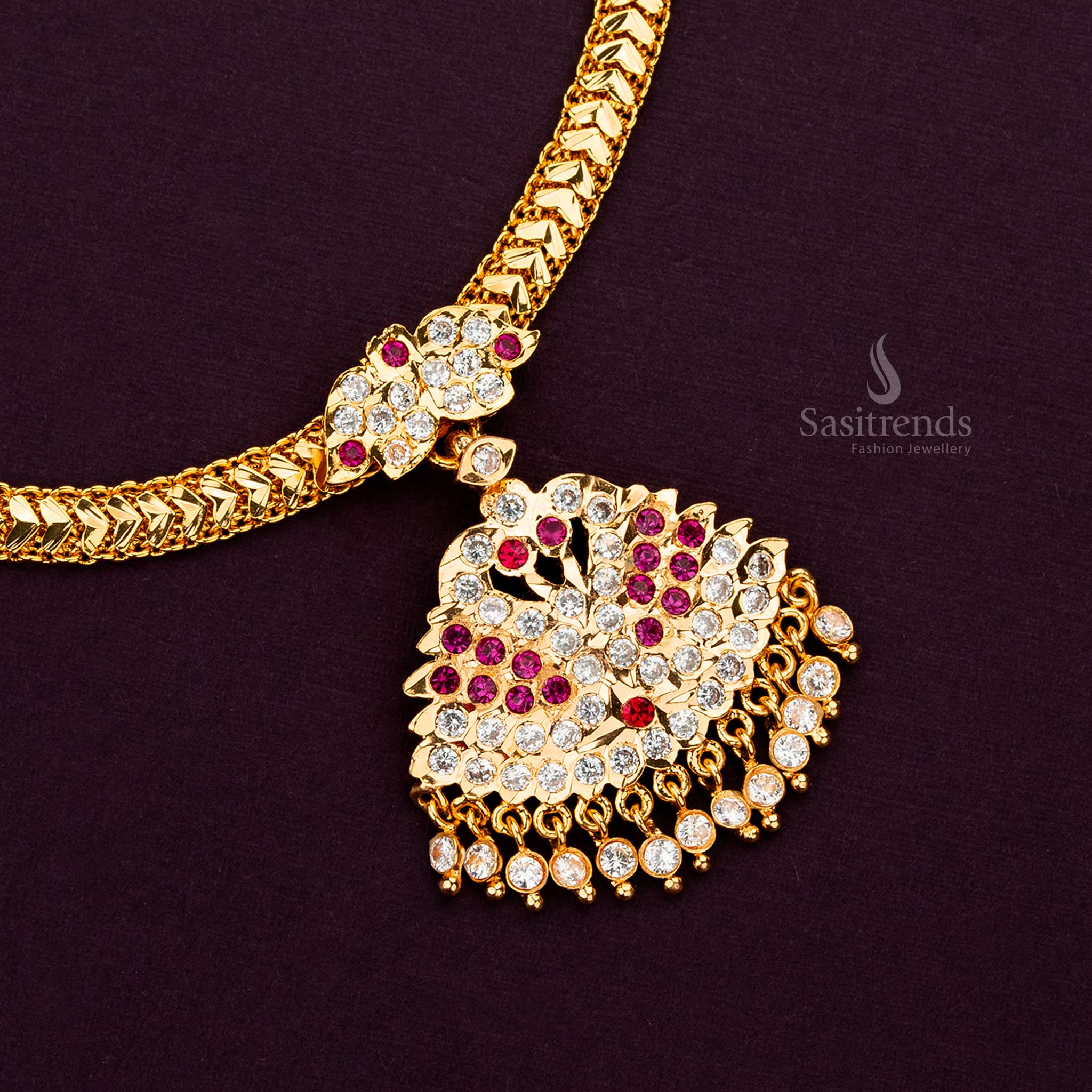 Elegant Micro Gold Plated Impon Necklace with AD Stone Duck Motif & Gold Beads - Sasitrends - Image 5