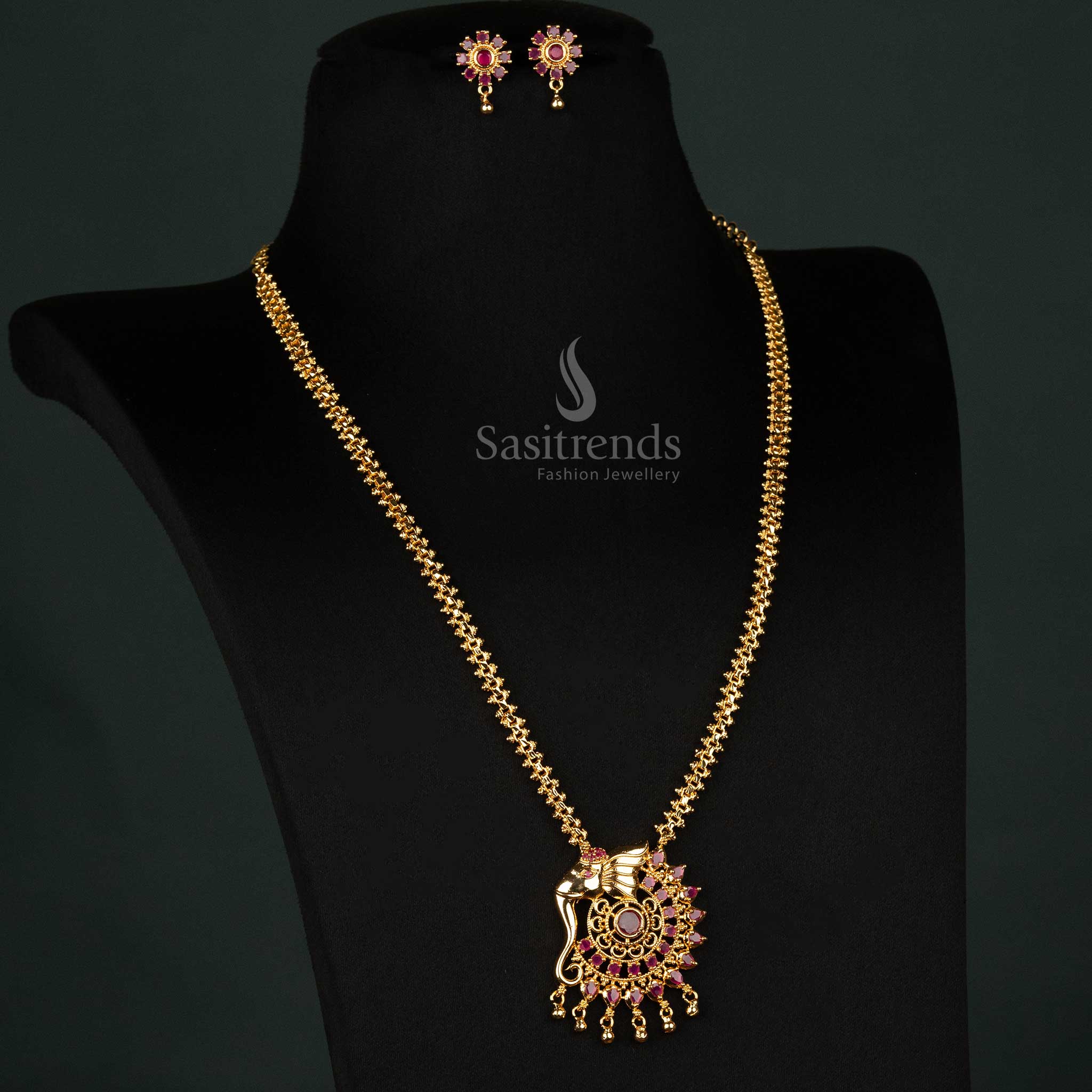 Elegant One Gram Micro Gold Plated AD Necklace Jewellery Set with Intricate Gajiri Guaranteed  - Sasitrends - Image 7