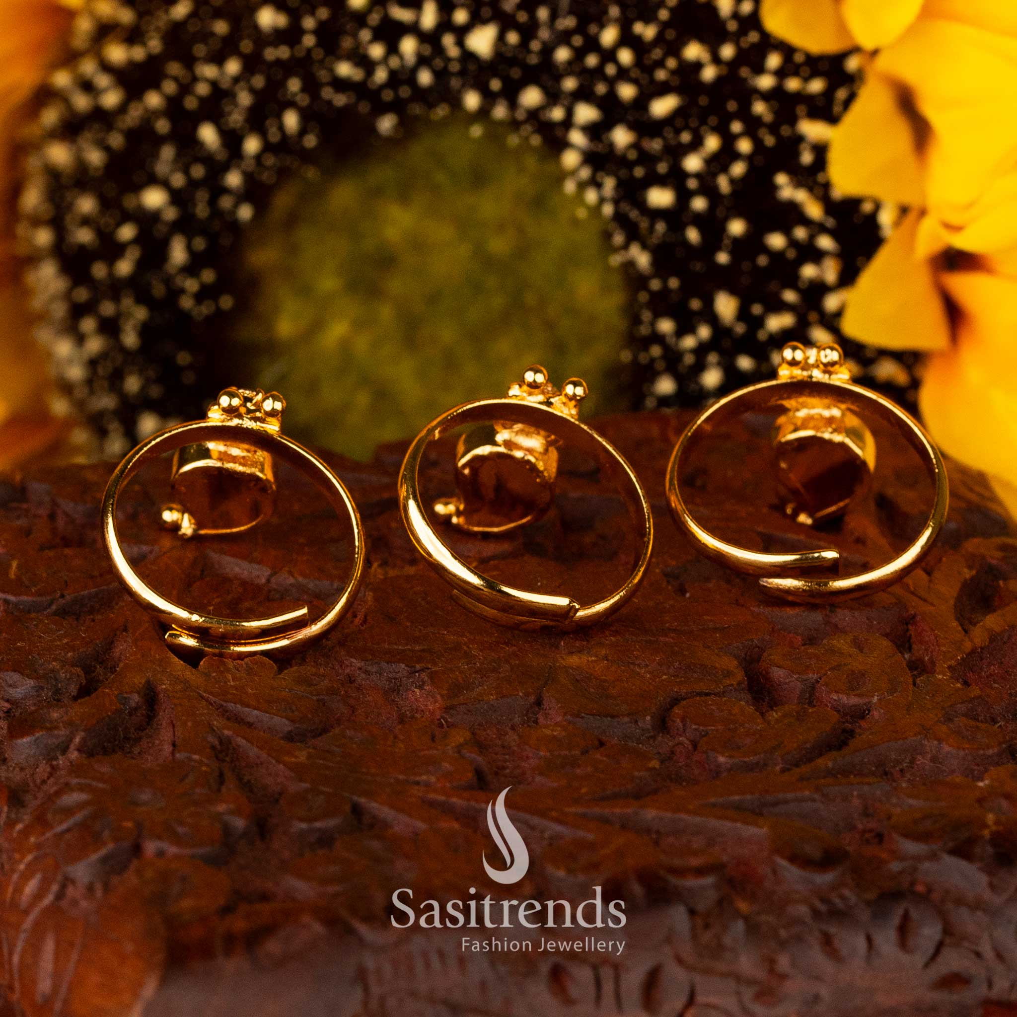 Guaranteed One Gram Micro Gold Plated Mango Palakka Adjustable Rings | Available in Green, Red, and Blue - Sasitrends - Image 4
