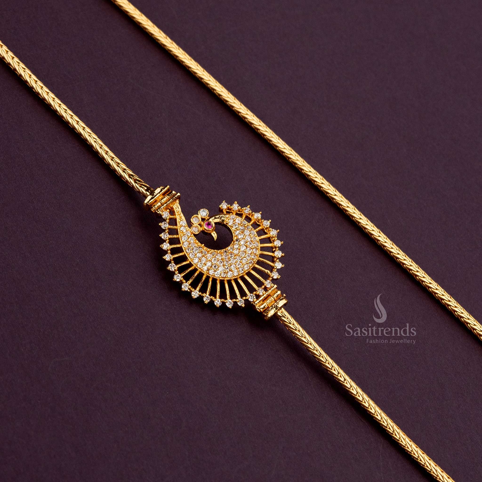 Intricate Peacock One Gram Micro Gold Plated Traditional Mugappu Chain  - Sasitrends - Image 4