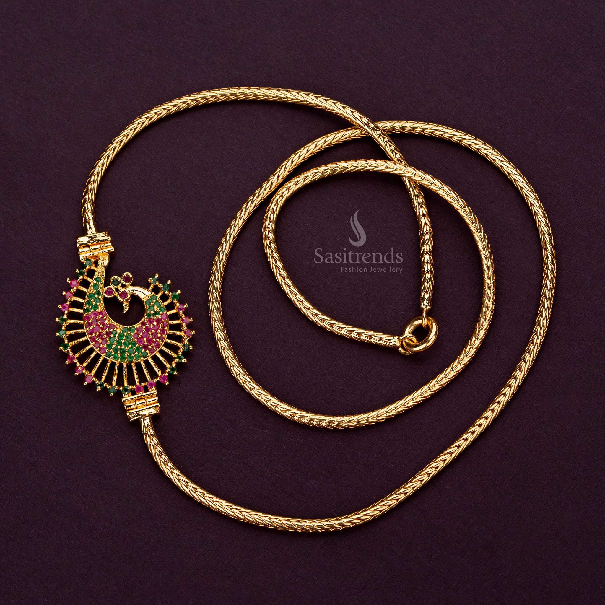 Intricate Peacock One Gram Micro Gold Plated Traditional Mugappu Chain  - Sasitrends - Image 7