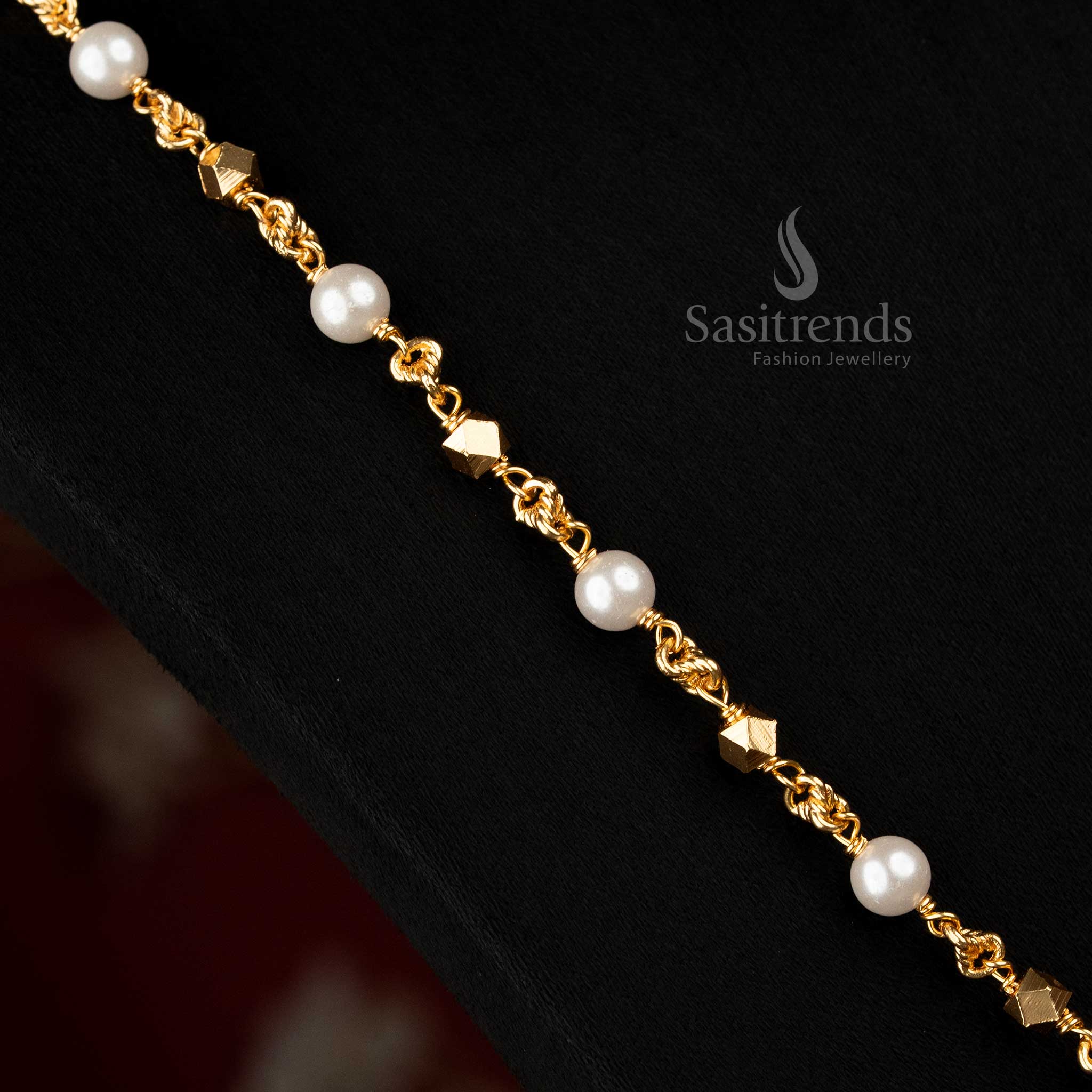 Traditional One Gram Micro Gold Plated Pearl Mala Chain for Elegant Occasions - Sasitrends - Image 16