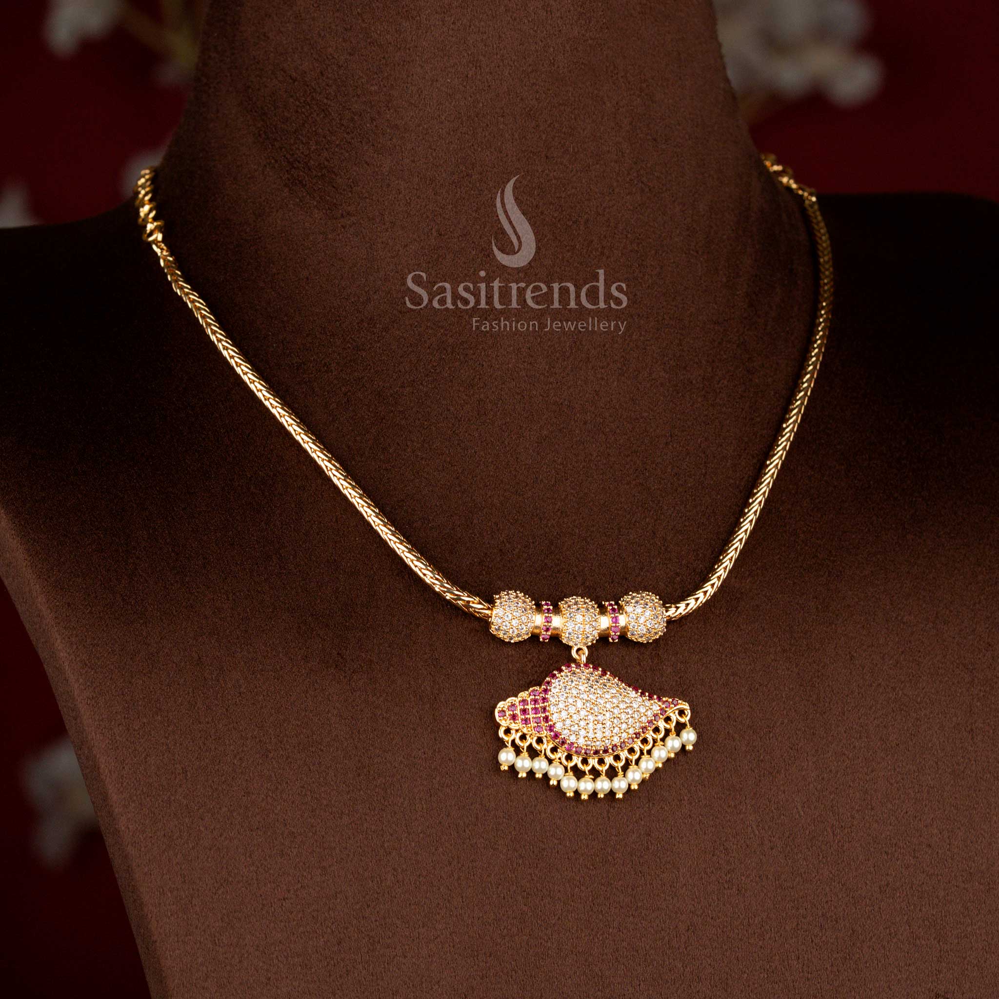 Beautiful Collection of Traditional Micro Gold Plated 18 Inches Short Chain Pendant Necklace with Pearl Hangings – Guaranteed - Image 11