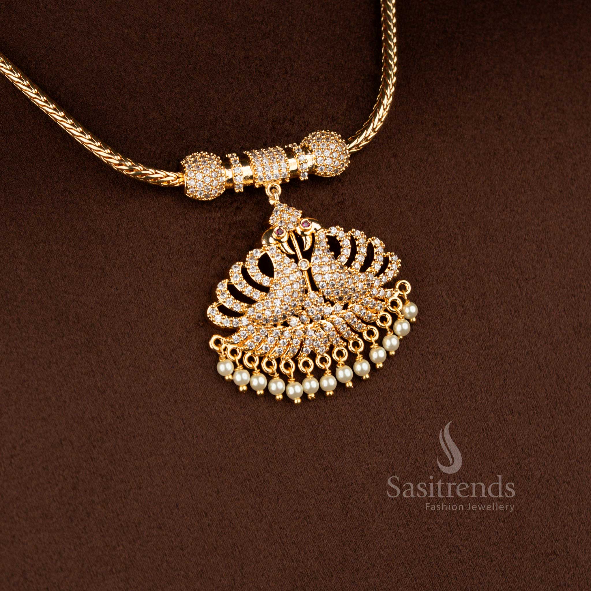 Beautiful Collection of Traditional Micro Gold Plated 18 Inches Short Chain Pendant Necklace with Pearl Hangings – Guaranteed - Image 12