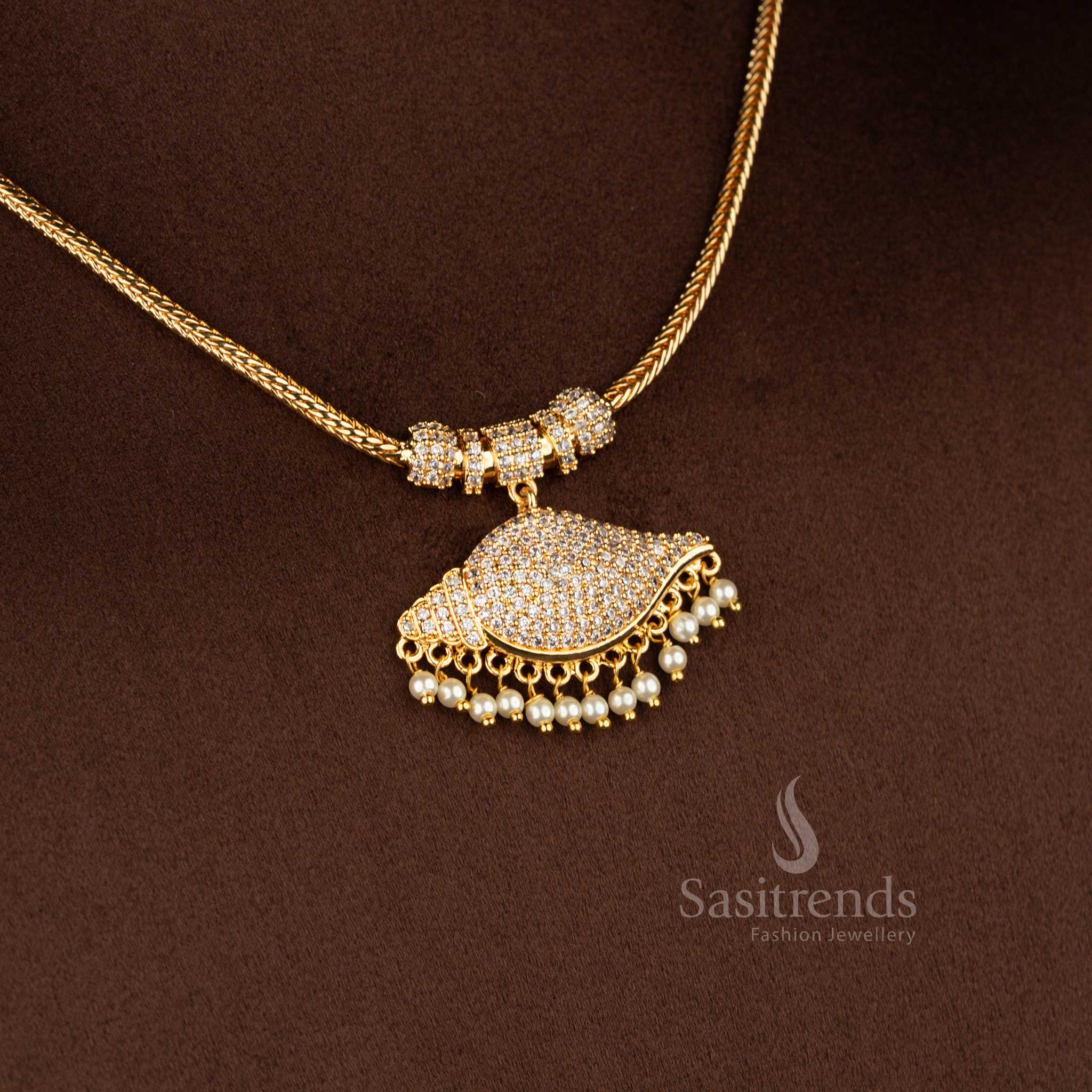 Beautiful Collection of Traditional Micro Gold Plated 18 Inches Short Chain Pendant Necklace with Pearl Hangings – Guaranteed - Image 13