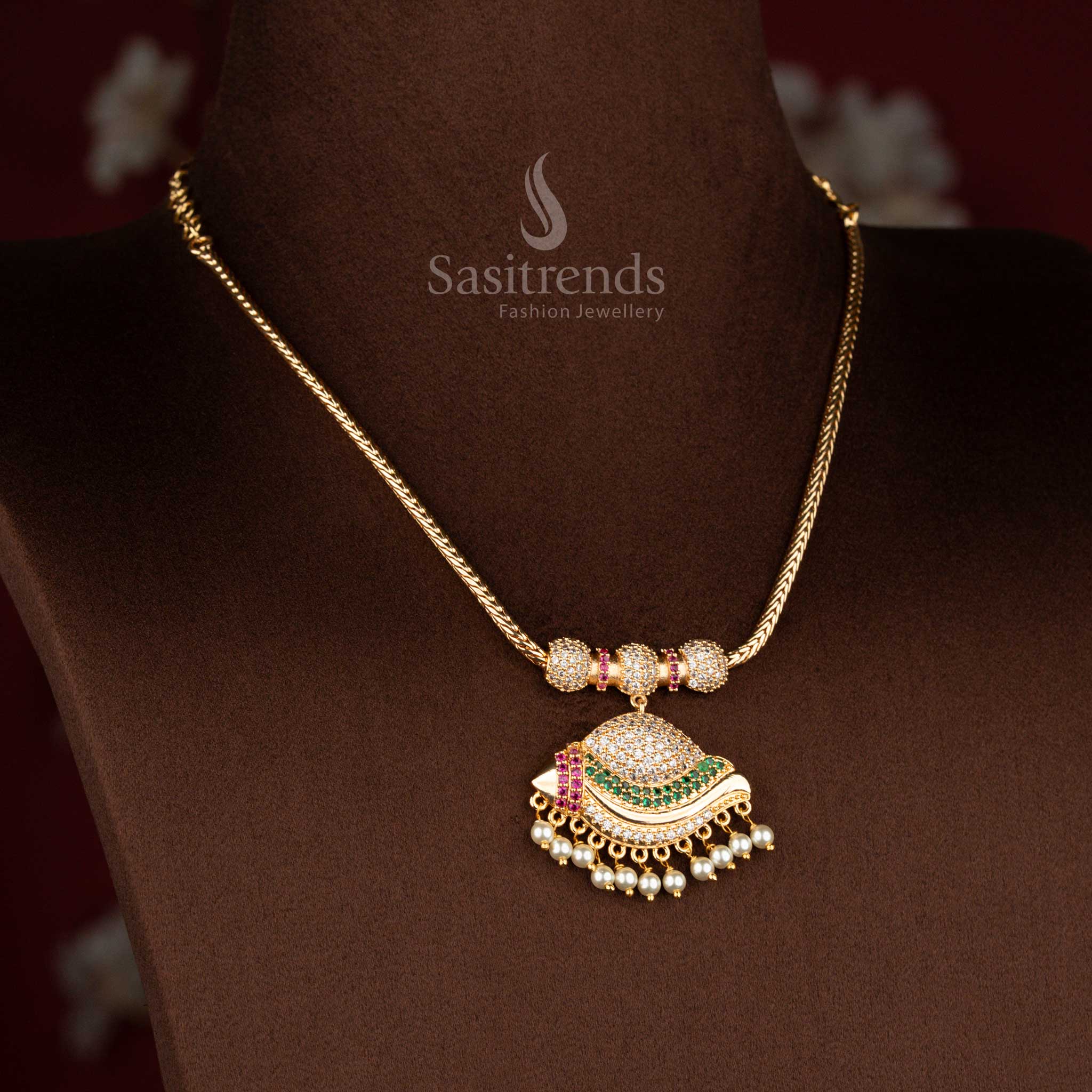 Beautiful Collection of Traditional Micro Gold Plated 18 Inches Short Chain Pendant Necklace with Pearl Hangings – Guaranteed - Image 18
