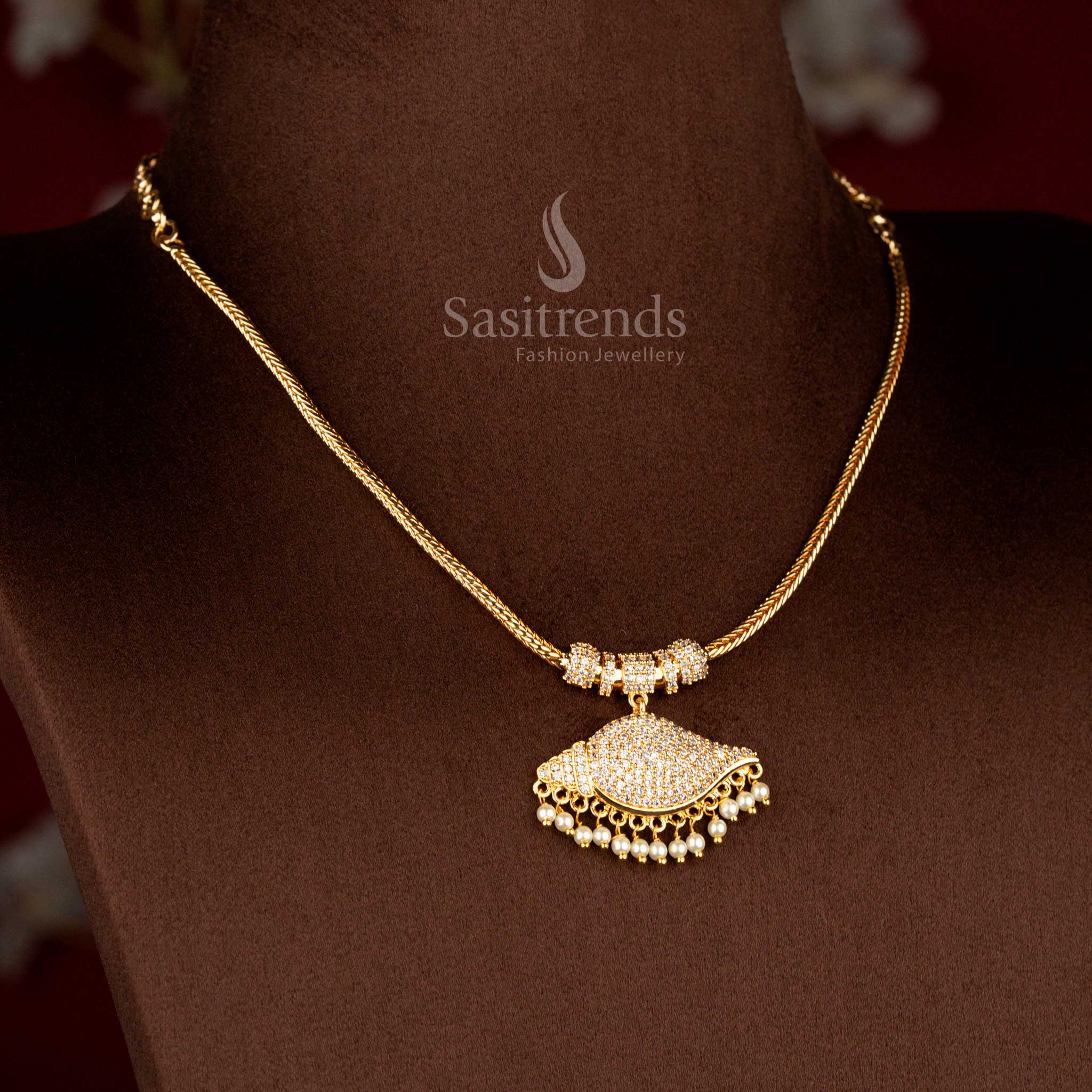 Beautiful Collection of Traditional Micro Gold Plated 18 Inches Short Chain Pendant Necklace with Pearl Hangings – Guaranteed - Image 2