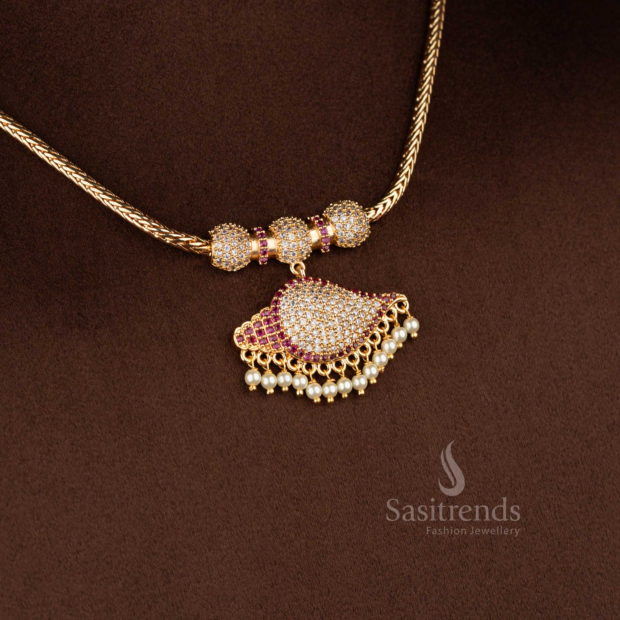 Beautiful Collection of Traditional Micro Gold Plated 18 Inches Short Chain Pendant Necklace with Pearl Hangings – Guaranteed - Image 27