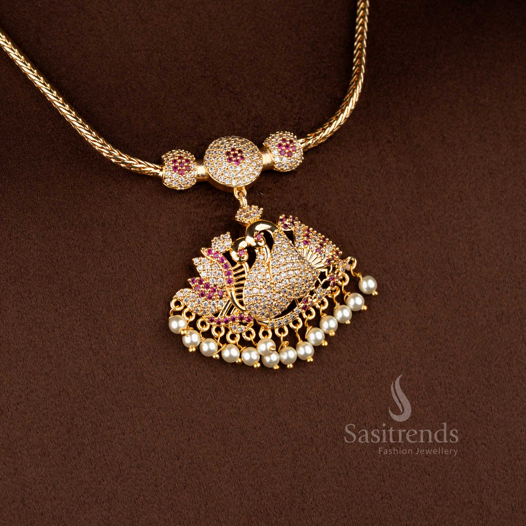 Beautiful Collection of Traditional Micro Gold Plated 18 Inches Short Chain Pendant Necklace with Pearl Hangings – Guaranteed - Image 33