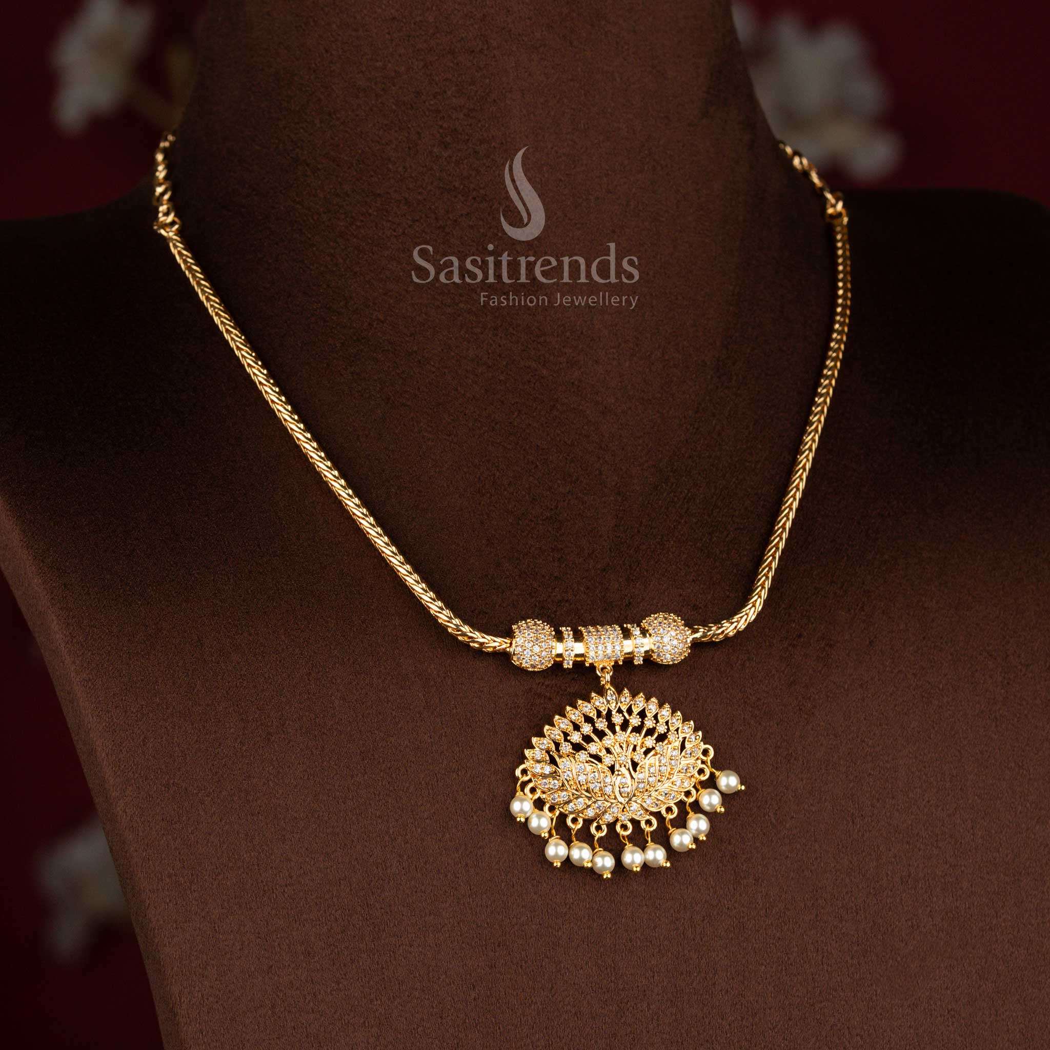 Beautiful Collection of Traditional Micro Gold Plated 18 Inches Short Chain Pendant Necklace with Pearl Hangings – Guaranteed - Image 6