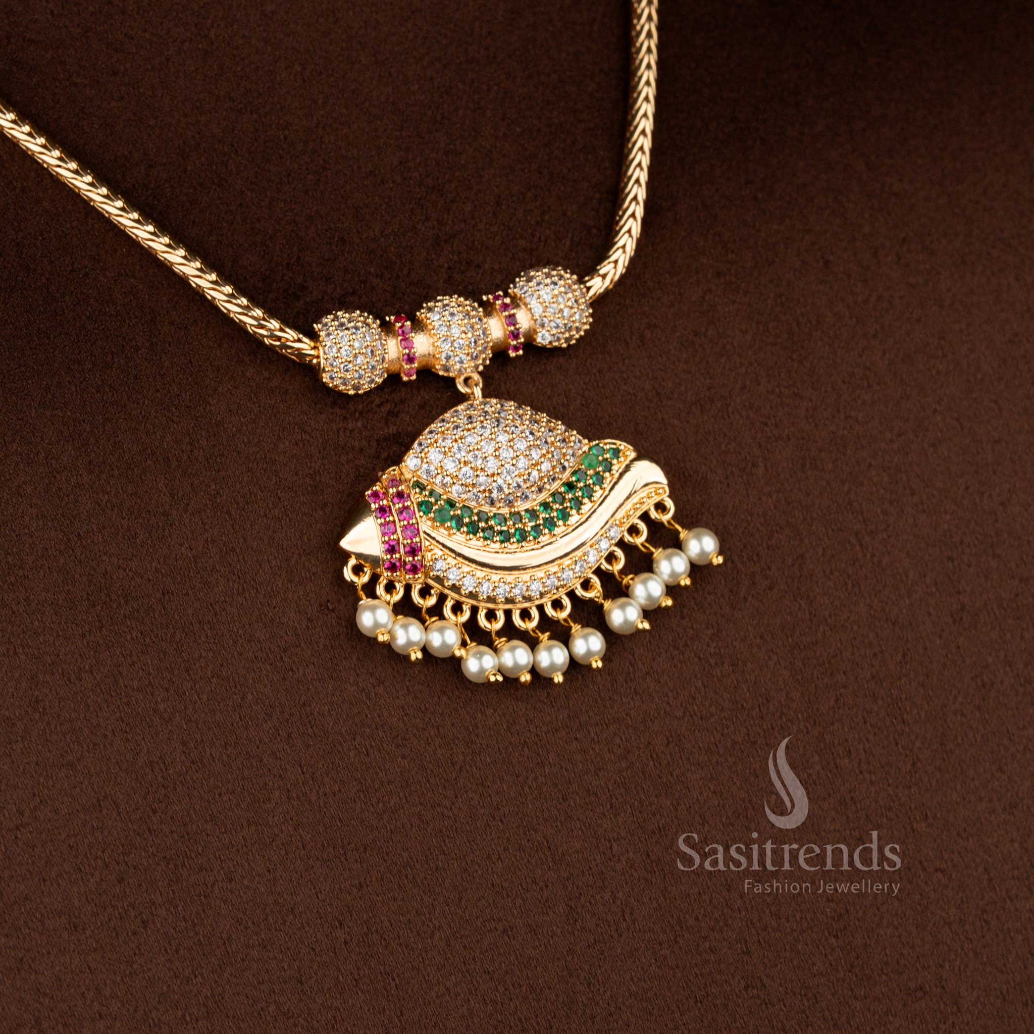Beautiful Collection of Traditional Micro Gold Plated 18 Inches Short Chain Pendant Necklace with Pearl Hangings – Guaranteed - Image 7