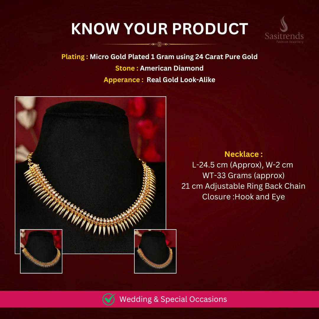 Sasitrends - Traditional One Gram Mullapoo Kerala Style Design Micro Gold Plated Necklace with AD Stones - Image 2