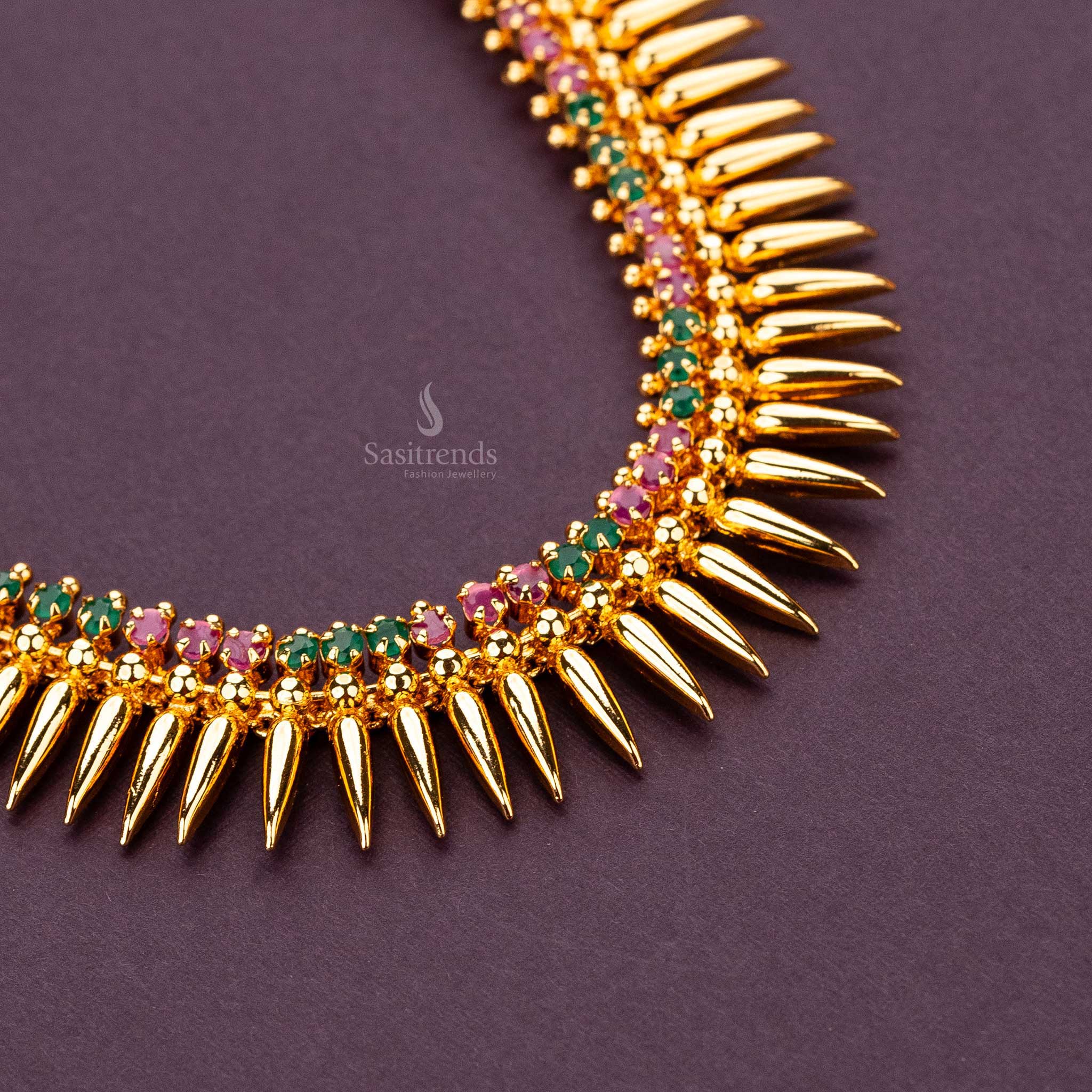 Sasitrends - Traditional One Gram Mullapoo Kerala Style Design Micro Gold Plated Necklace with AD Stones - Image 3