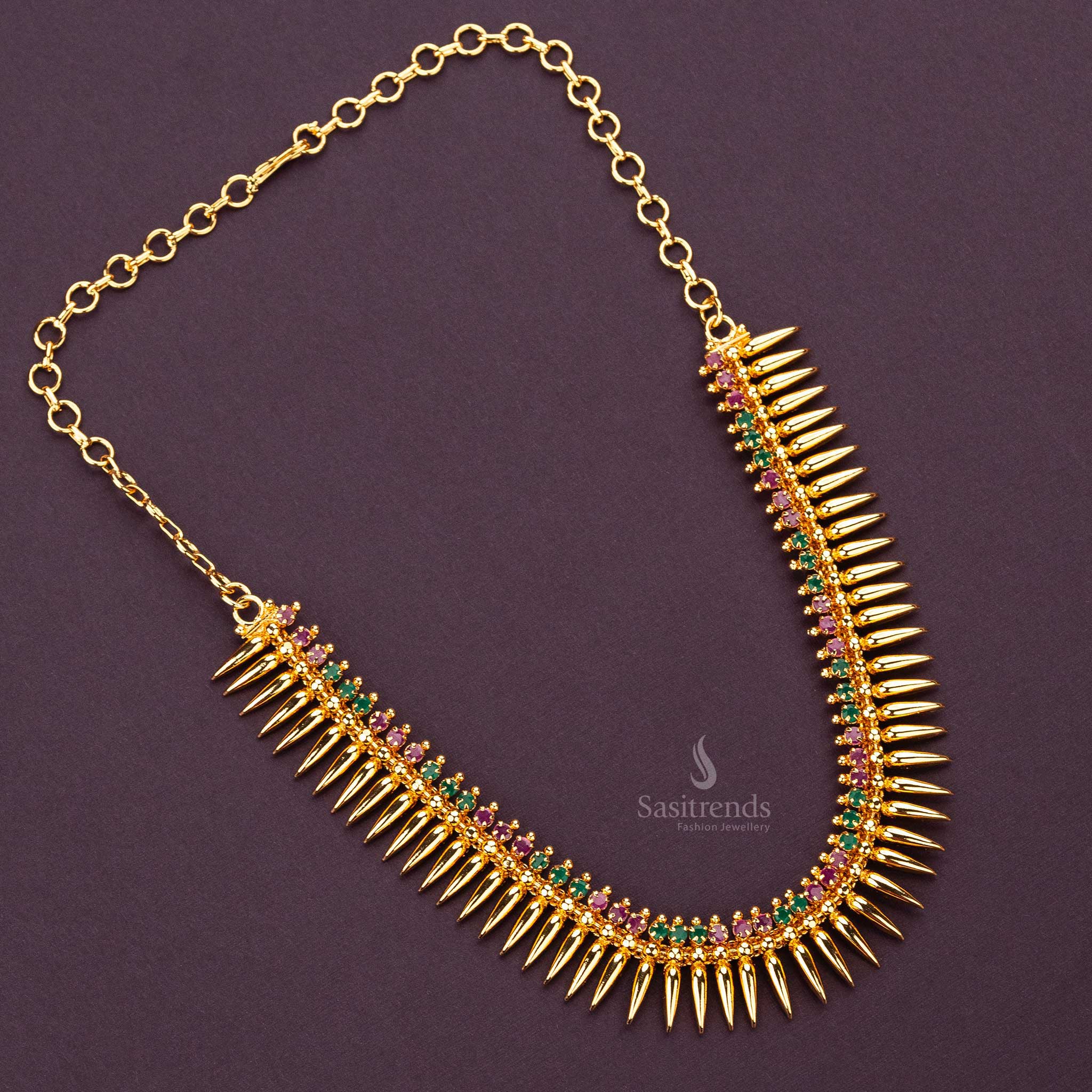 Sasitrends - Traditional One Gram Mullapoo Kerala Style Design Micro Gold Plated Necklace with AD Stones - Image 4