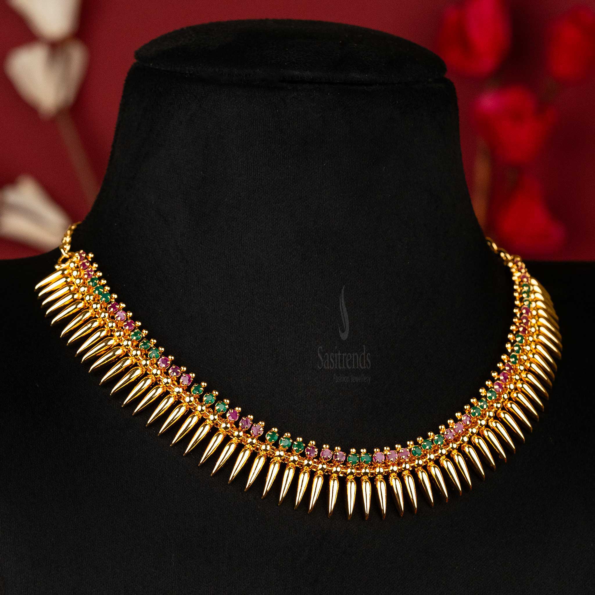 Sasitrends - Traditional One Gram Mullapoo Kerala Style Design Micro Gold Plated Necklace with AD Stones - Image 5
