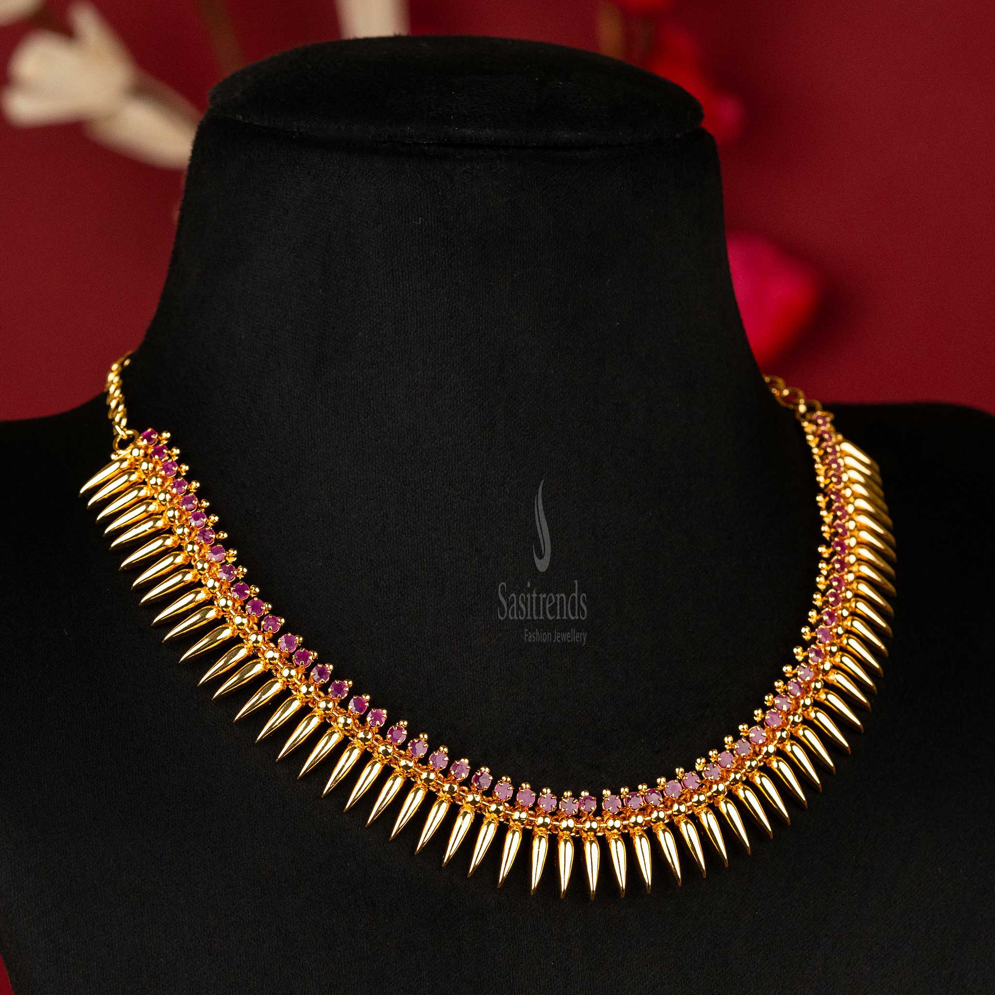 Sasitrends - Traditional One Gram Mullapoo Kerala Style Design Micro Gold Plated Necklace with AD Stones - Image 6