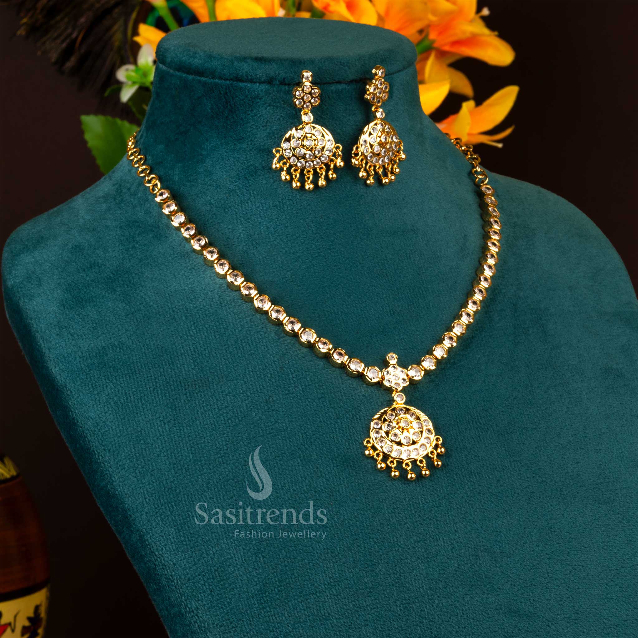 Traditional Micro Gold Plated Addigai Necklace Jewellery Set - Image 7