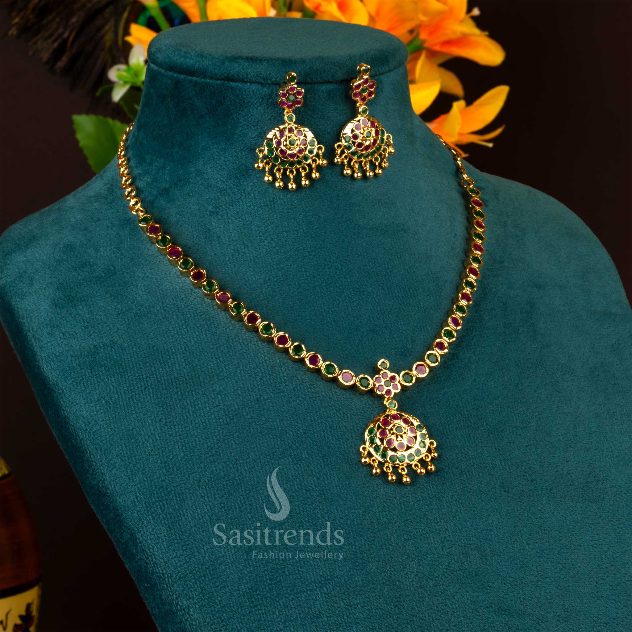Traditional Micro Gold Plated Addigai Necklace Jewellery Set - Image 9