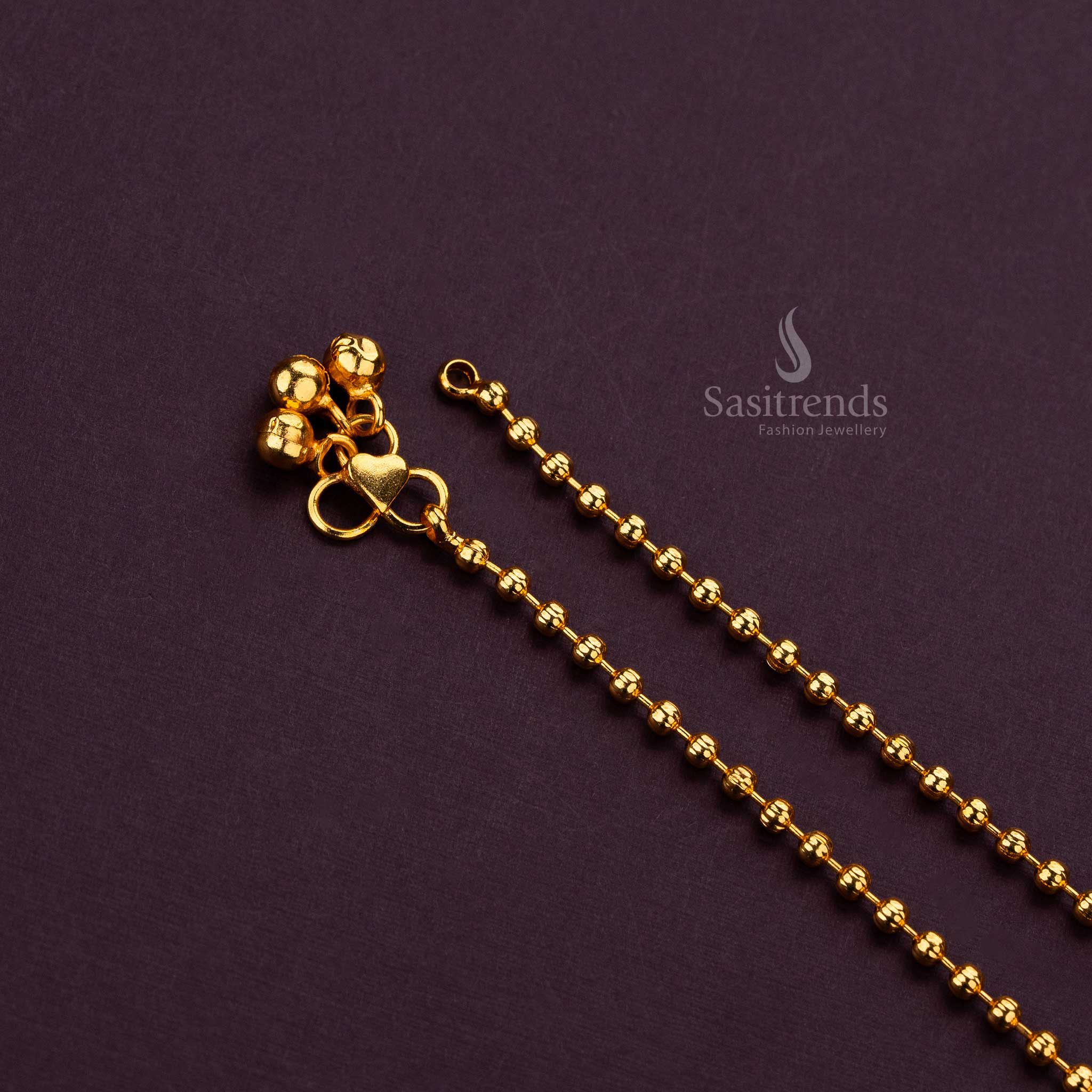 Elegant One Gram Micro Gold Plated Payal Anklets with Beads Design for Everyday Wear - Sasitrends - Image 3
