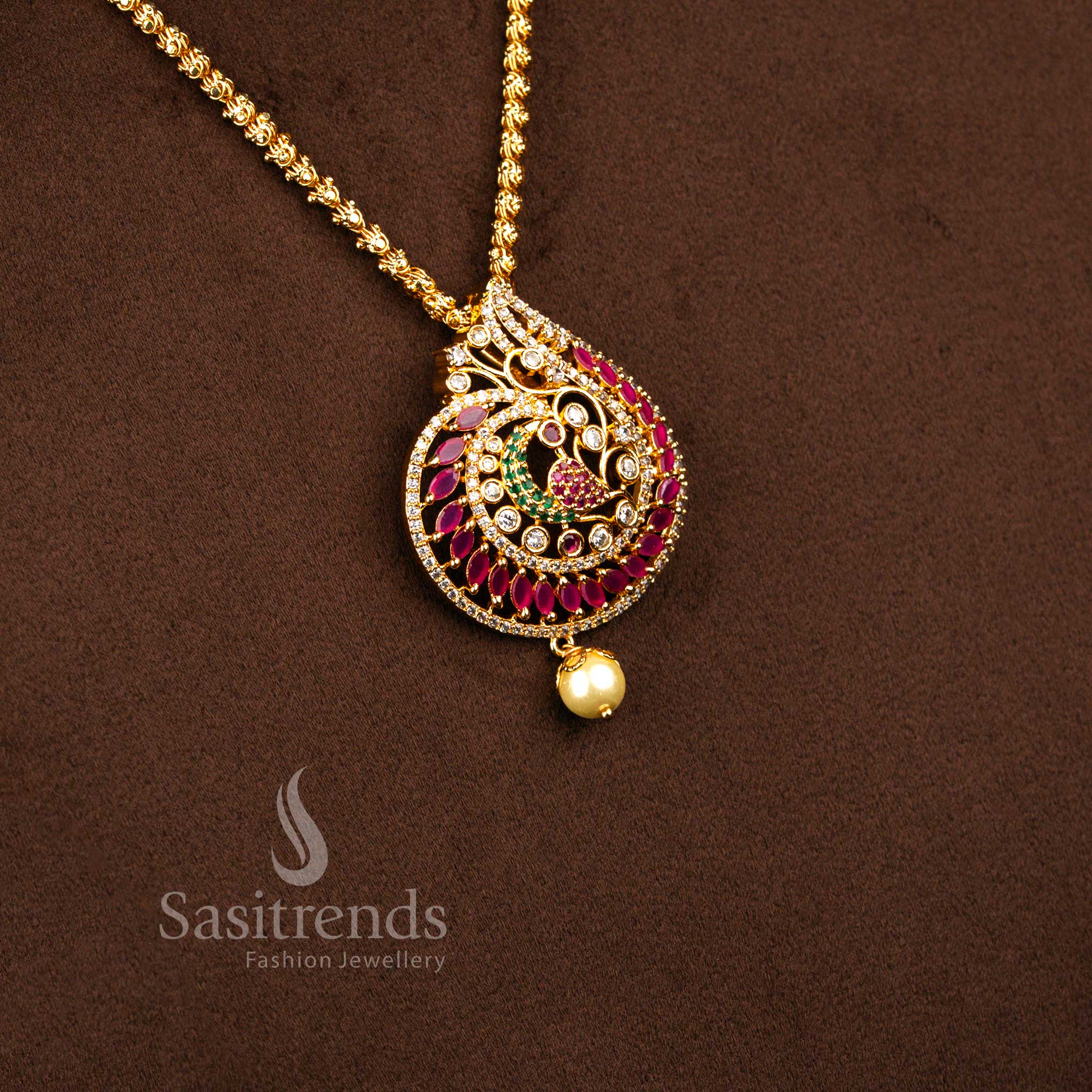 Sasitrends - Micro Gold Plated Dasavathram Chain Necklace with Peacock Pendant - Image 14