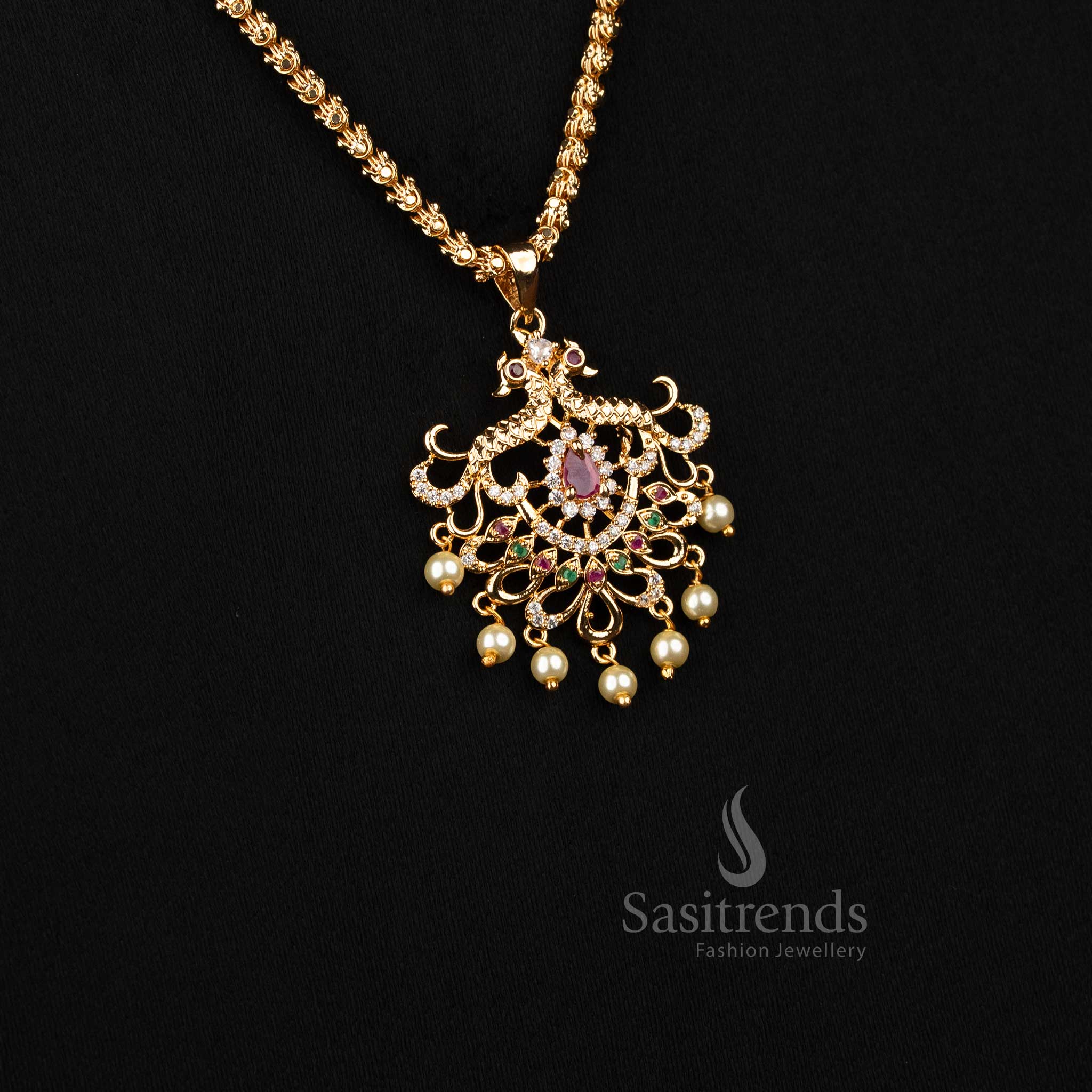 Sasitrends - Micro Gold Plated Dasavathram Chain Necklace with Peacock Pendant - Image 23