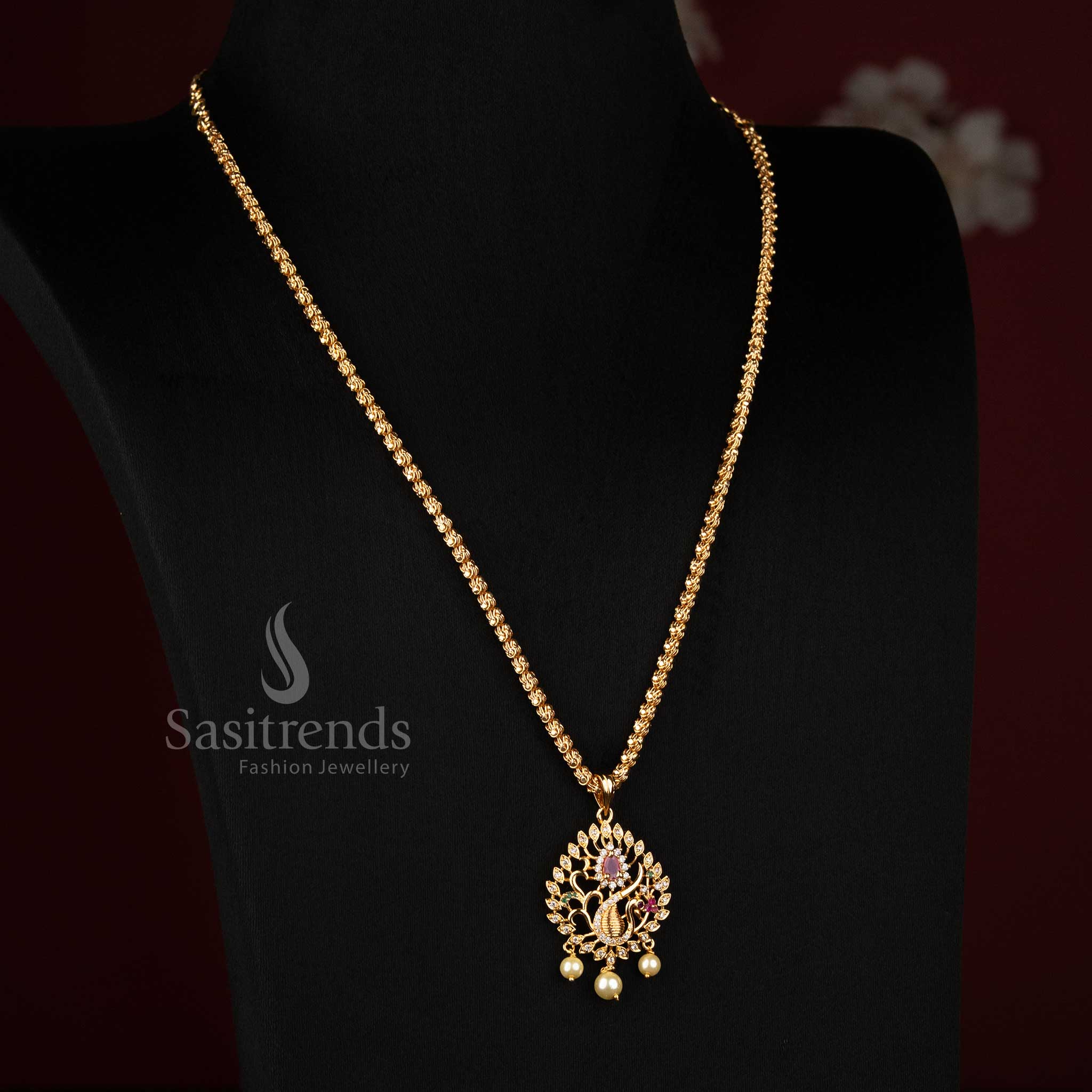 Sasitrends - Micro Gold Plated Dasavathram Chain Necklace with Peacock Pendant - Image 24