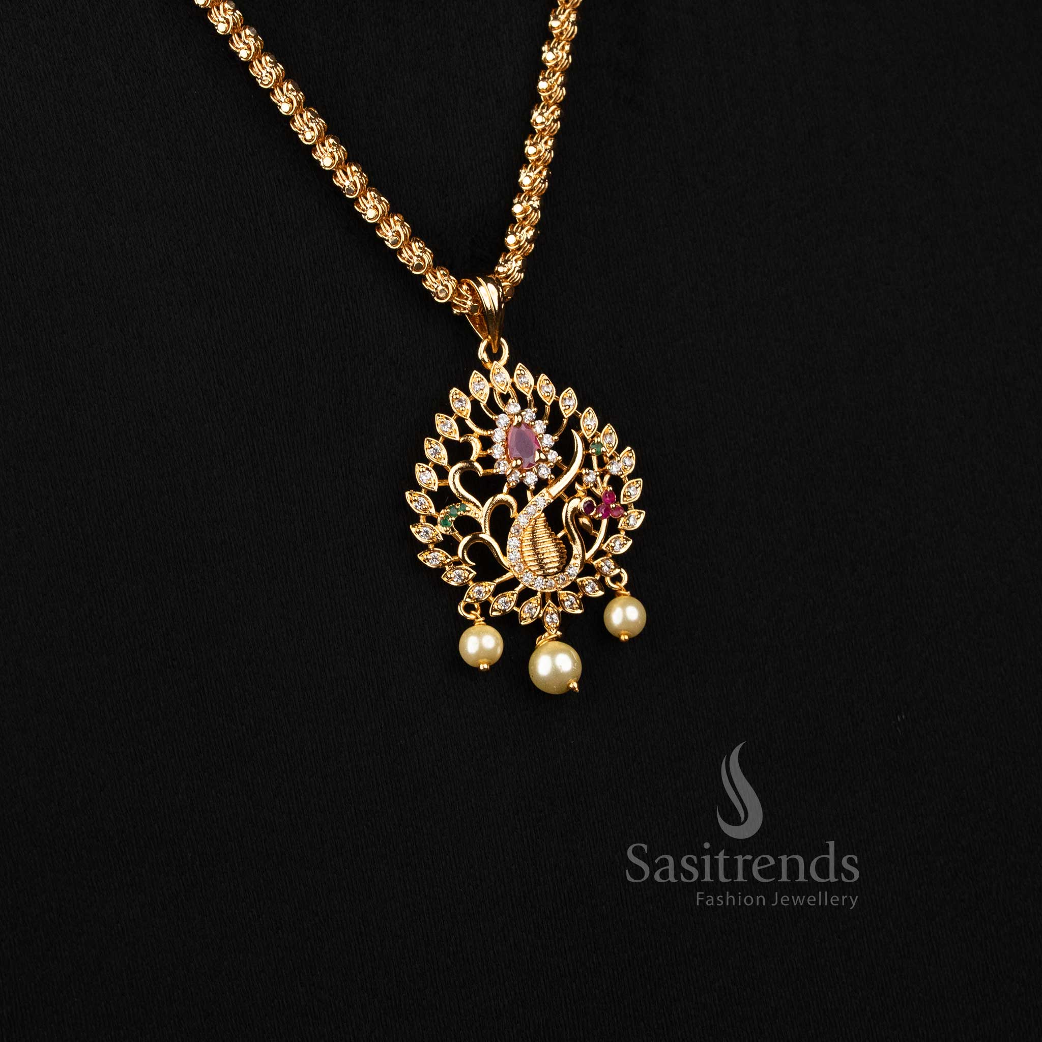 Sasitrends - Micro Gold Plated Dasavathram Chain Necklace with Peacock Pendant - Image 25