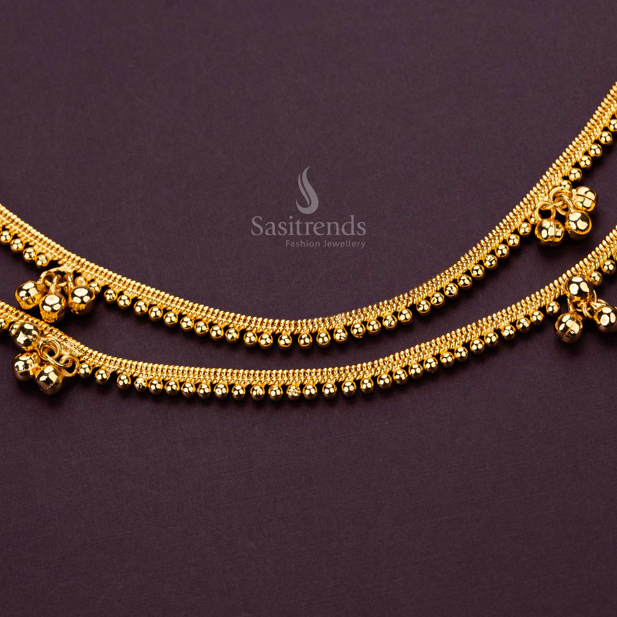 Elegant Micro Gold Plated Payal Anklets with Beads & Balls Design - Sasitrends - Image 2