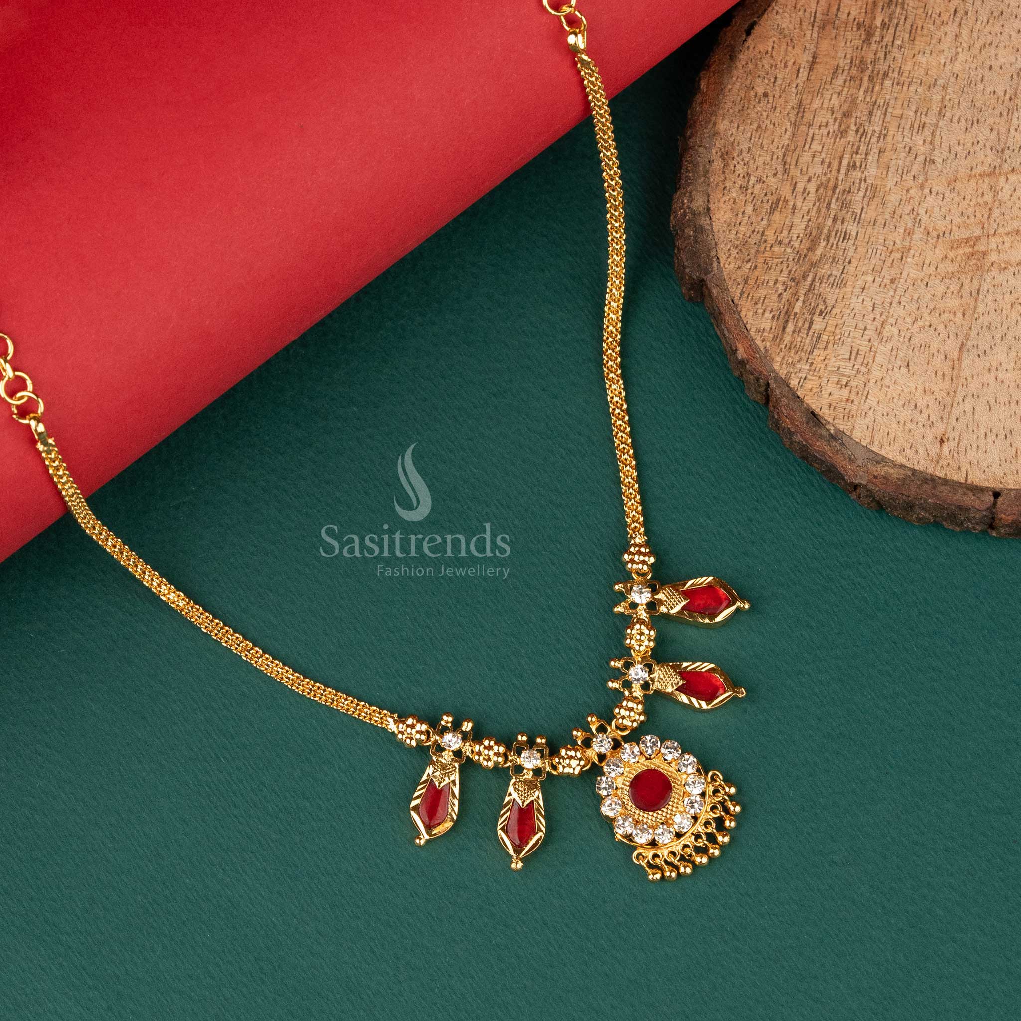 Traditional 1 Gram Micro Gold Plated Red Palakka Nagapadam Necklace - Sasitrends - Image 2