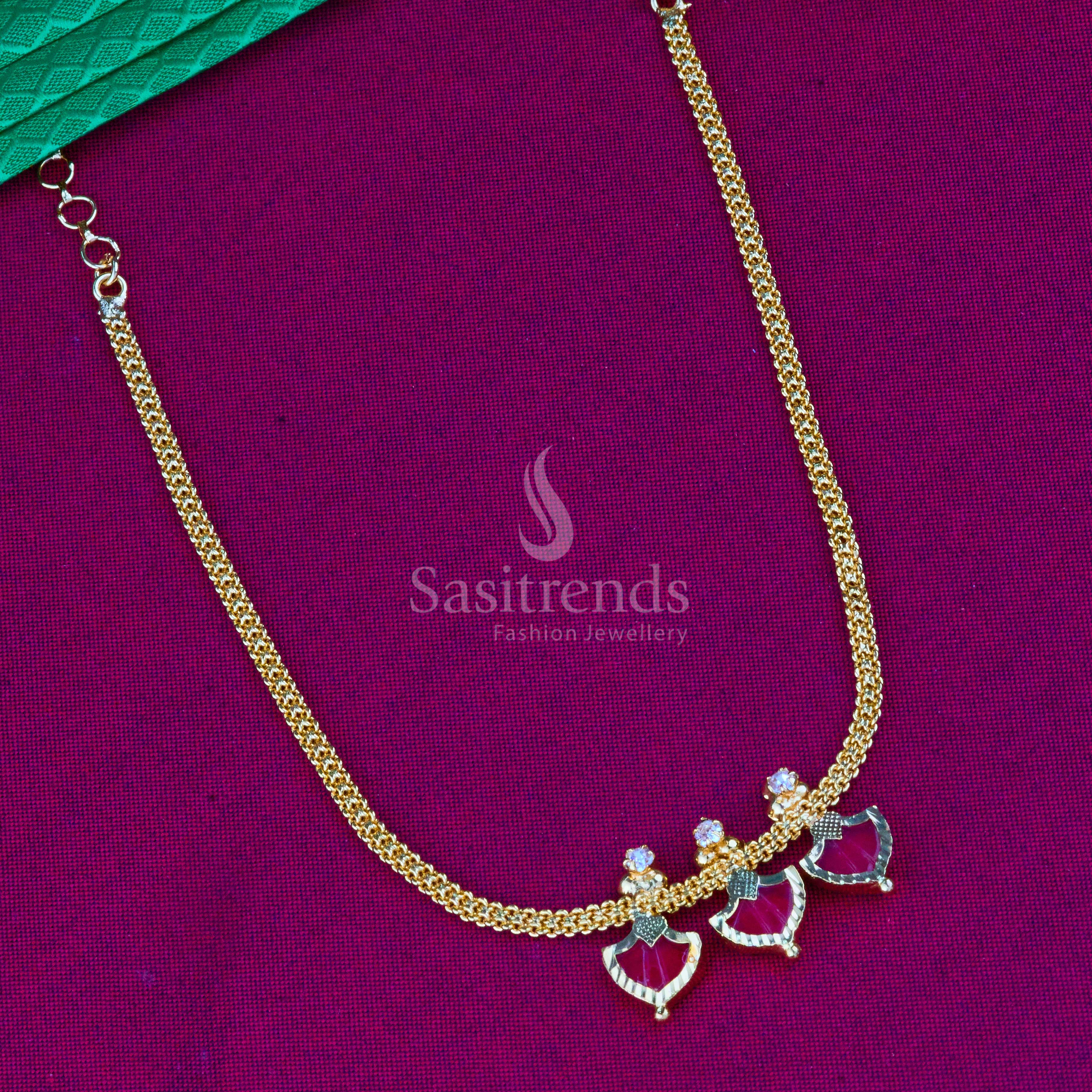 Elegant Kerala Traditional 3 Petals Palakka Necklace - Micro Gold Plated | Sasitrends - Image 3