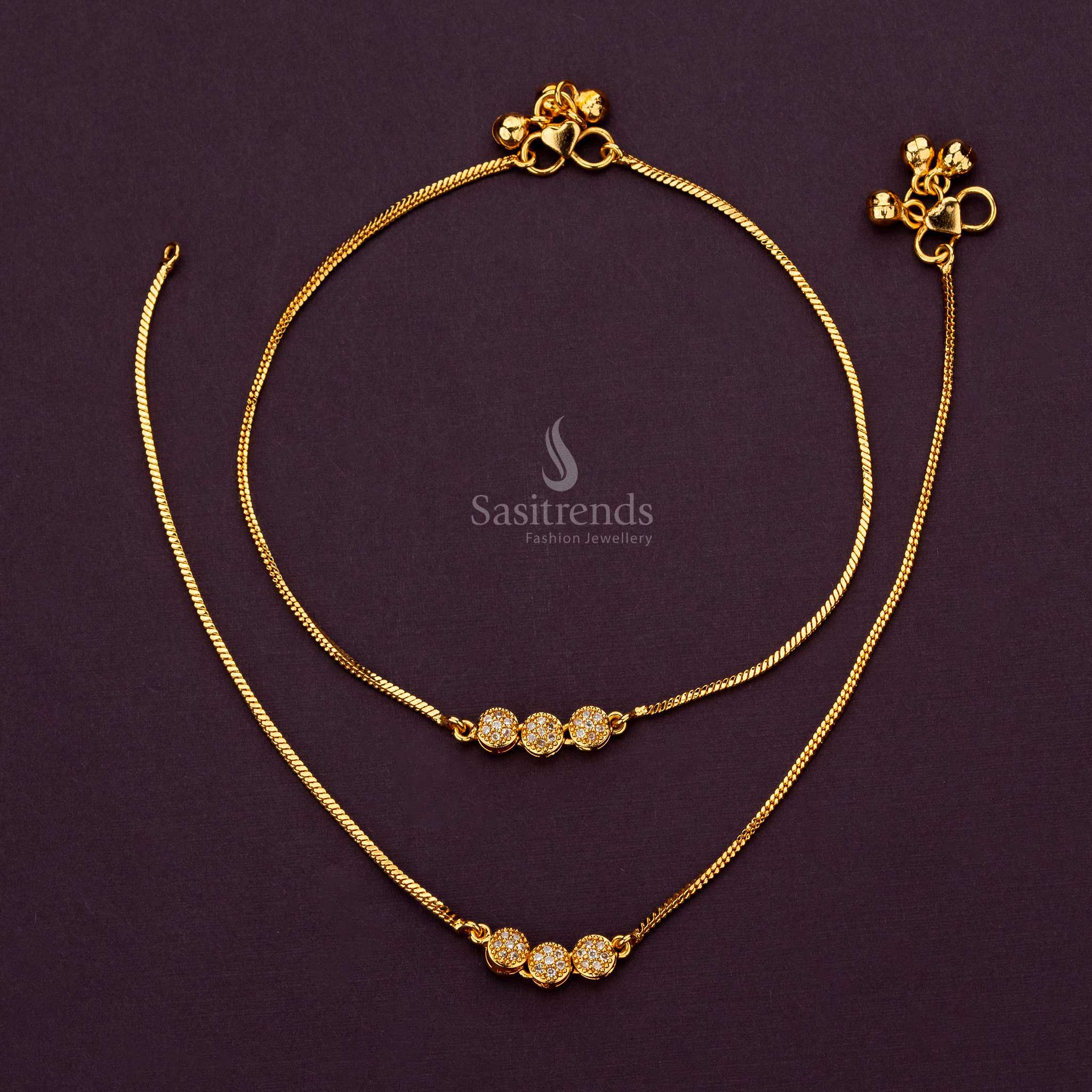 Elegant 3-Round Designer AD Stone Micro Gold Plated Anklets - Sasitrends - Image 10