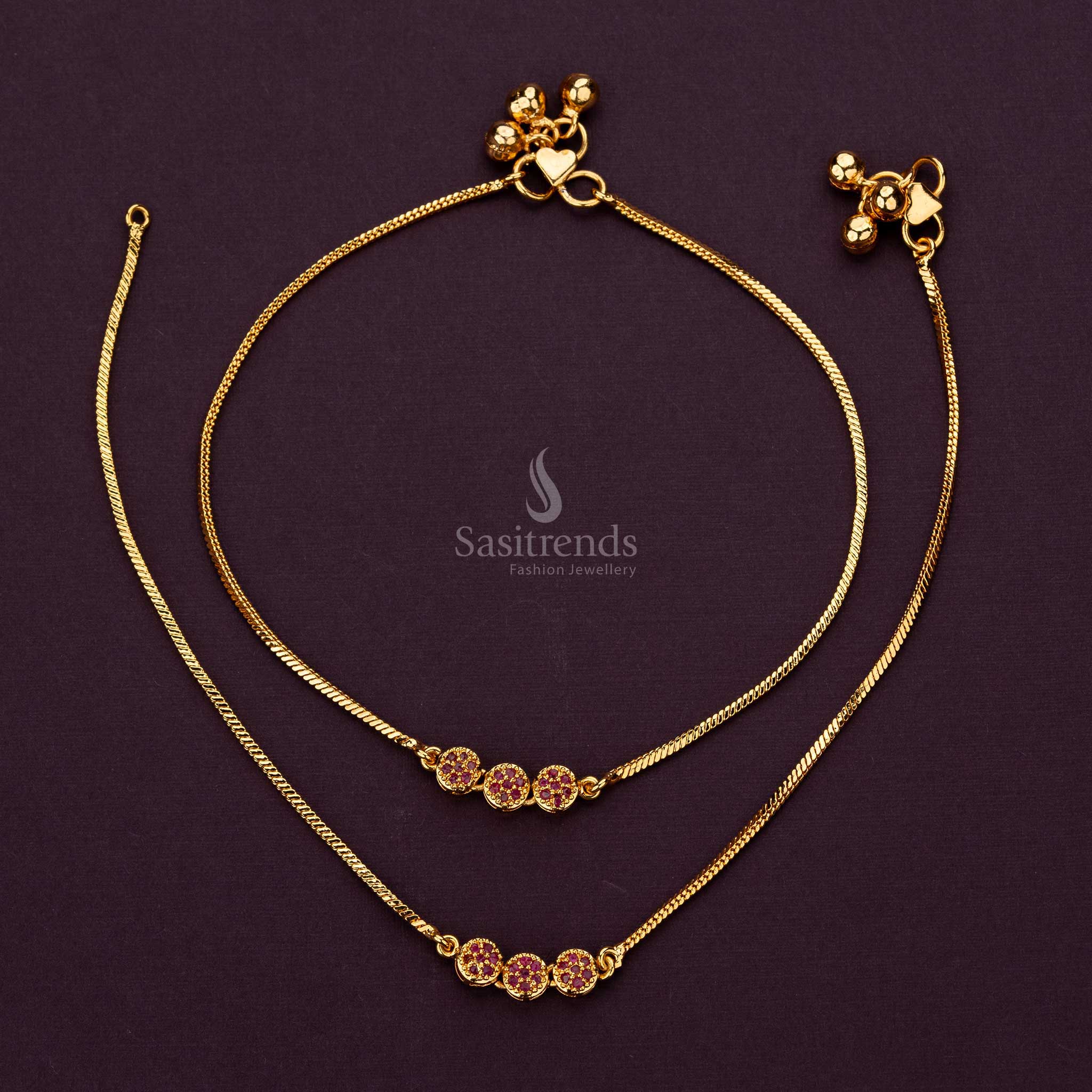 Elegant 3-Round Designer AD Stone Micro Gold Plated Anklets - Sasitrends - Image 2