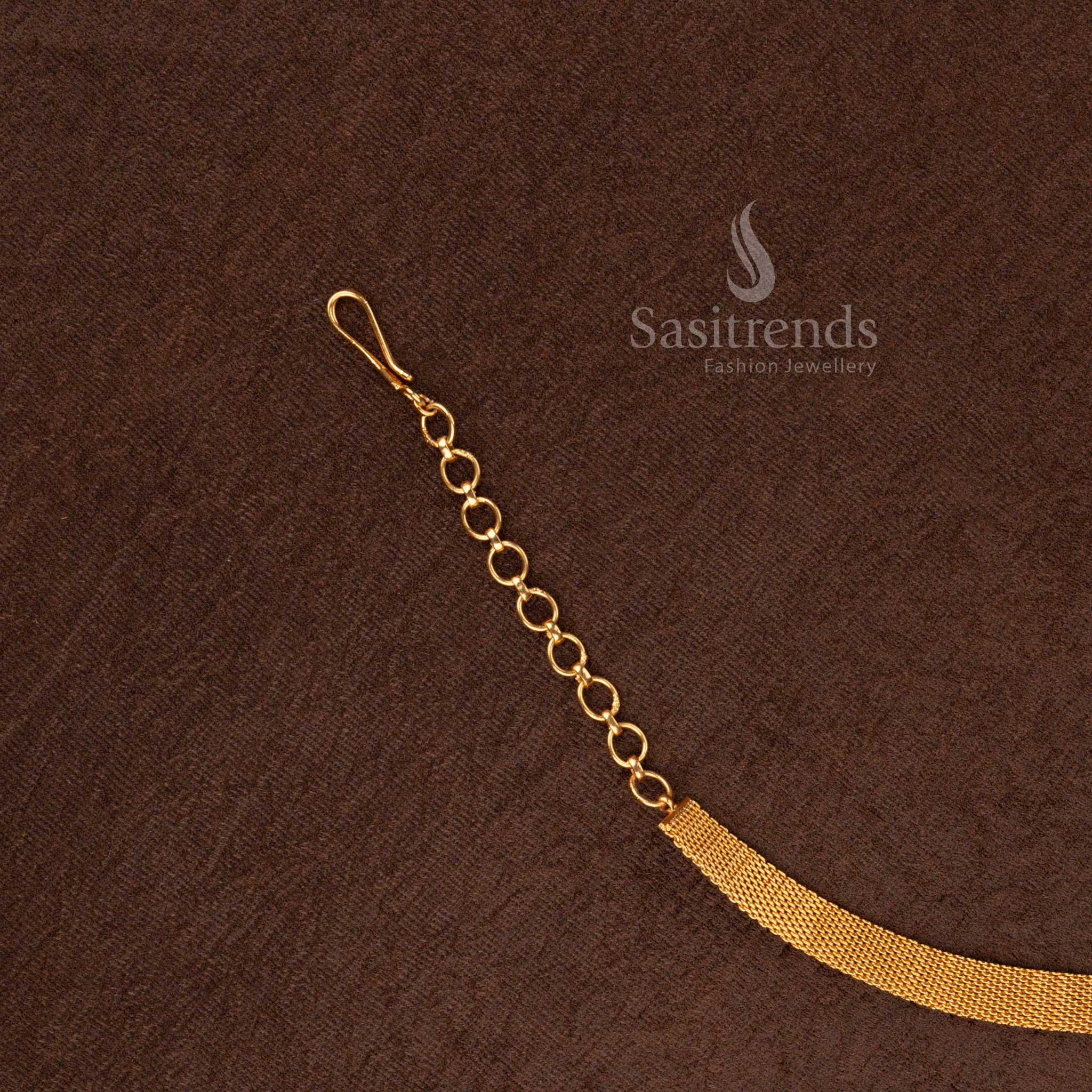 Traditional Matte Gold Plated Temple Hip Belt with Intricate Circular Motifs, American Diamond Stones & Beaded Detailing - Sasitrends - Image 3
