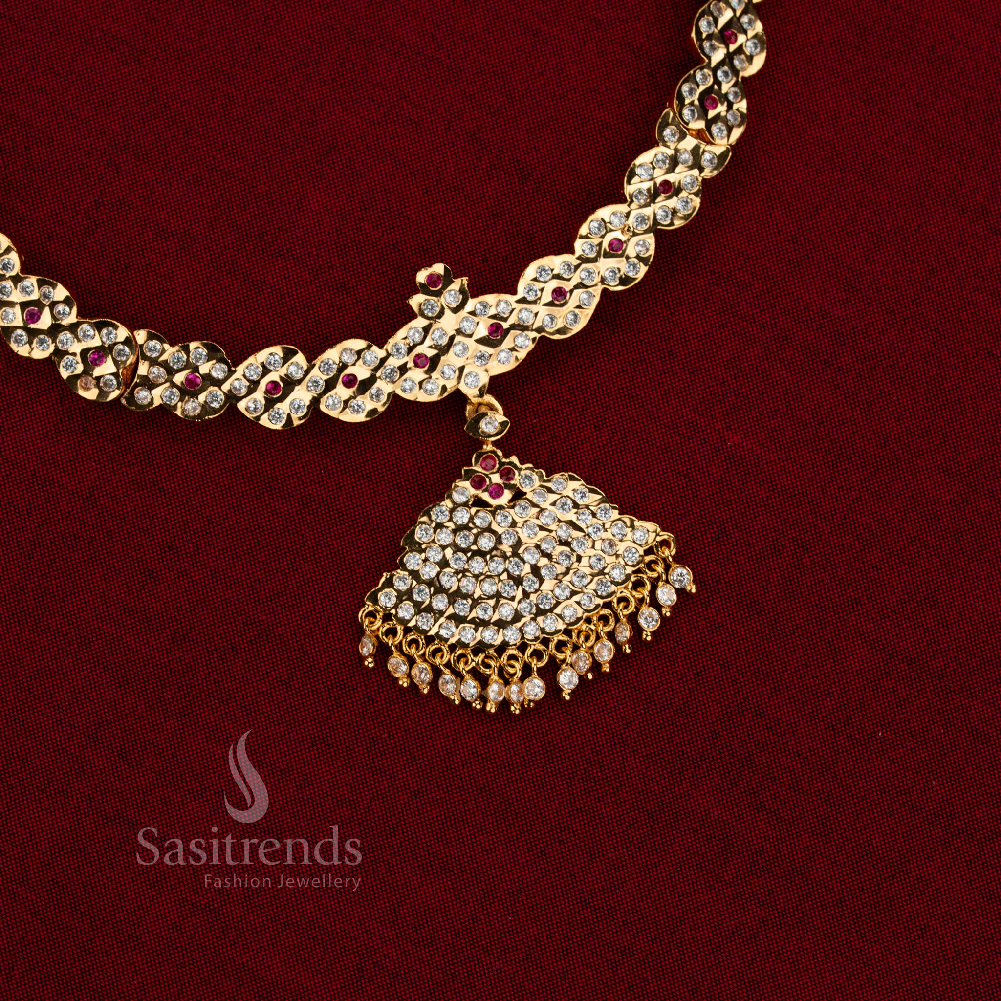 Traditional Wedding Impon Attigai Micro Gold Plated Flared Fan / Pathakam Pendant Necklace – Guaranteed One Gram Jewellery - Image 8