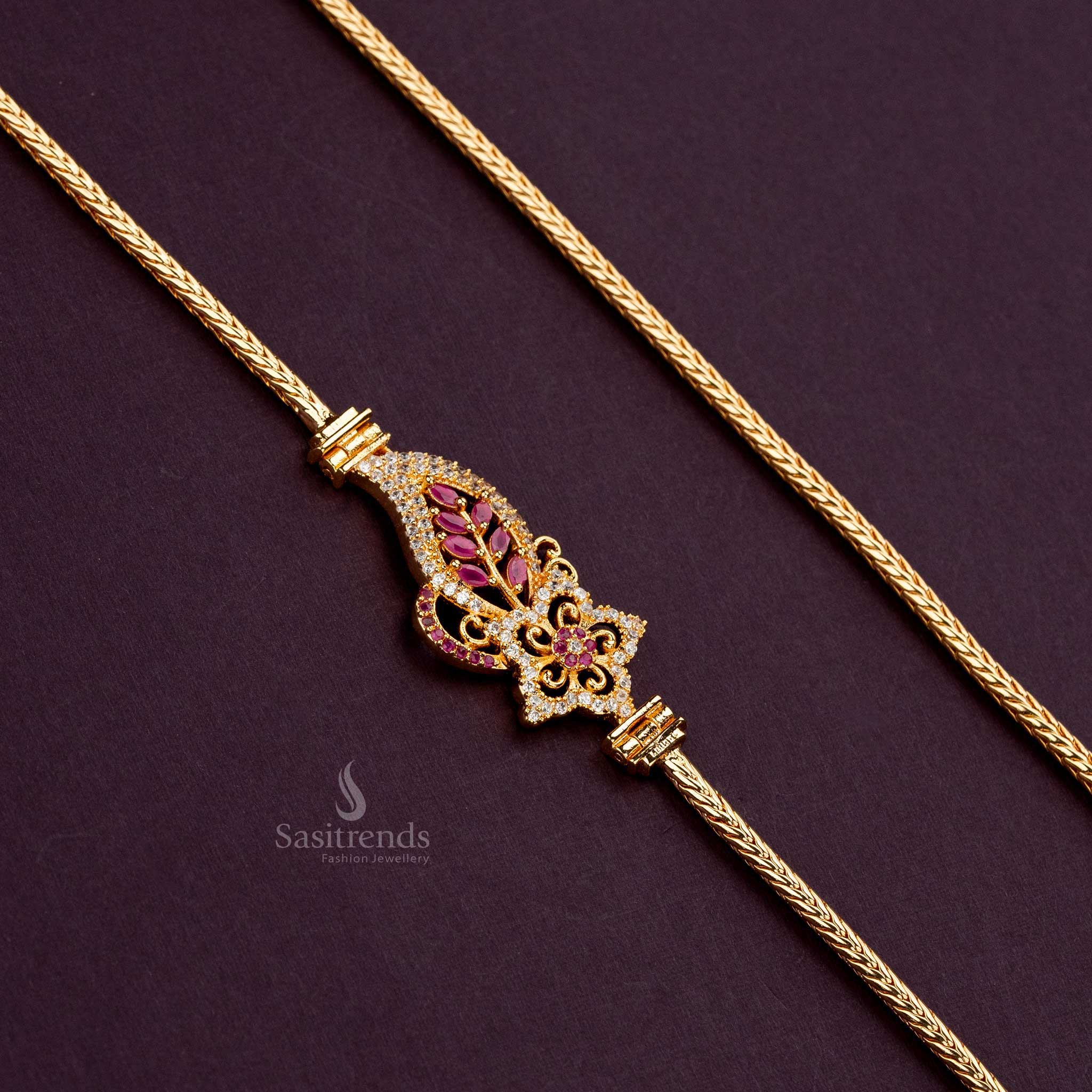 Collection of Micro Gold Plated American Diamond Studded Mugappu Chain – Elegant Jewellery for Festivals & Special Occasions - Sasitrends - Image 23