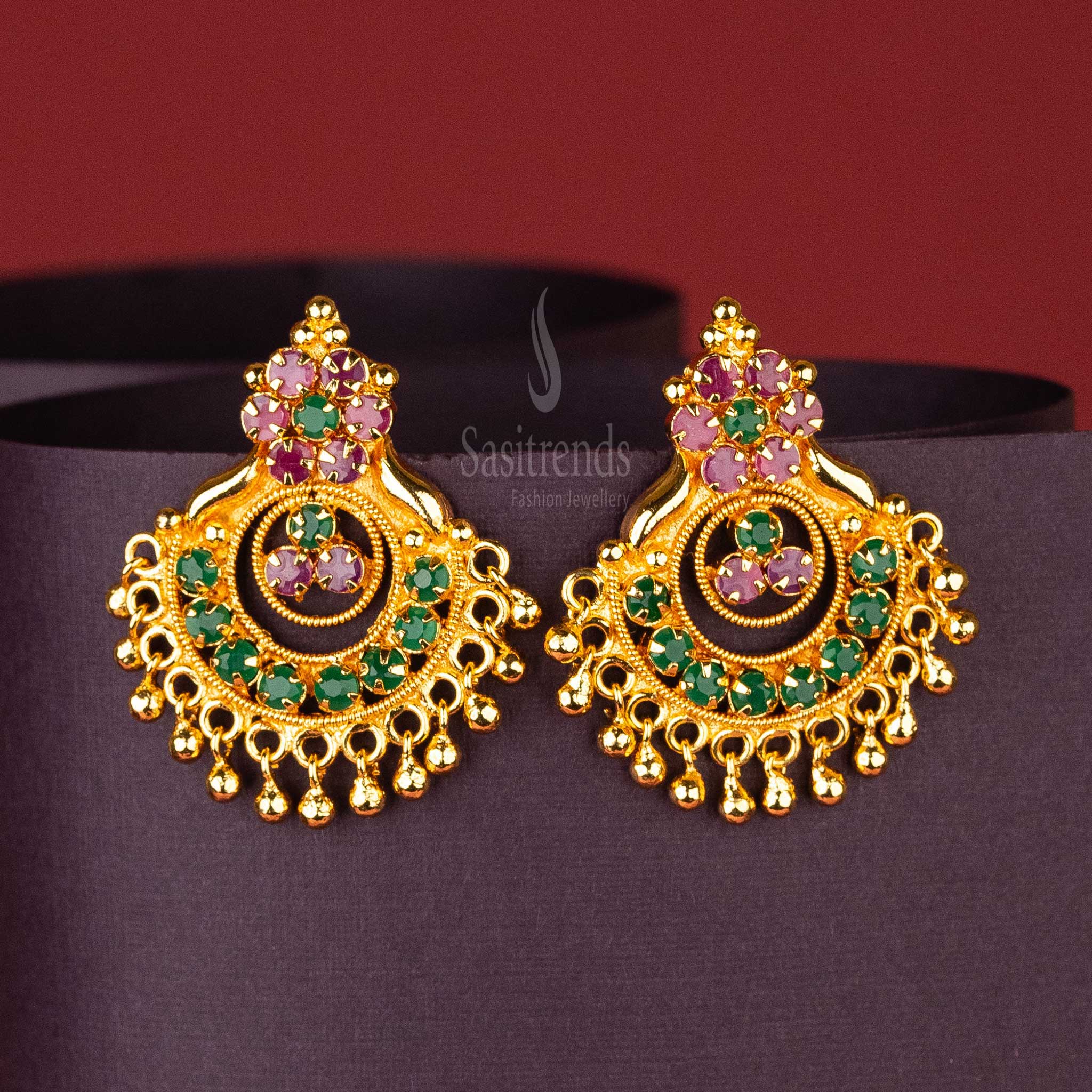 Sasitrends - Elegant AD Stone Studded One Gram Micro Gold-Plated Stud Tops Earrings - Image 4