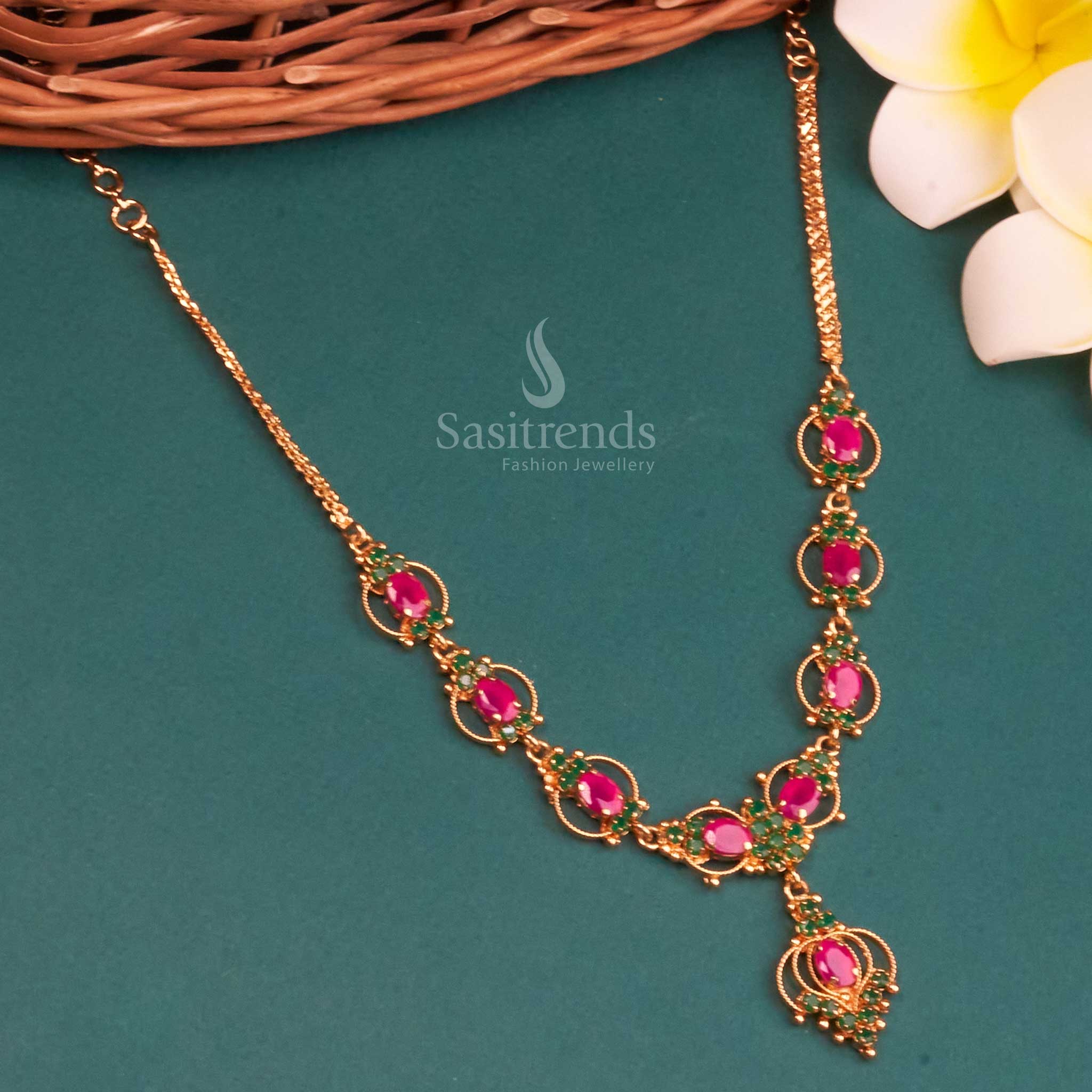 New Trendy Micro Gold Plated Necklace with American Diamond Stones - Sasitrends - Image 2