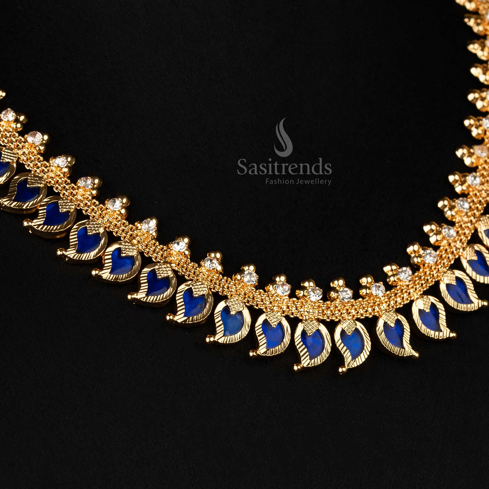 Trendy Kerala Traditional Micro Gold-Plated Mango Palakka Necklace with Pink Stones - Latest Kerala Necklace - Image 8