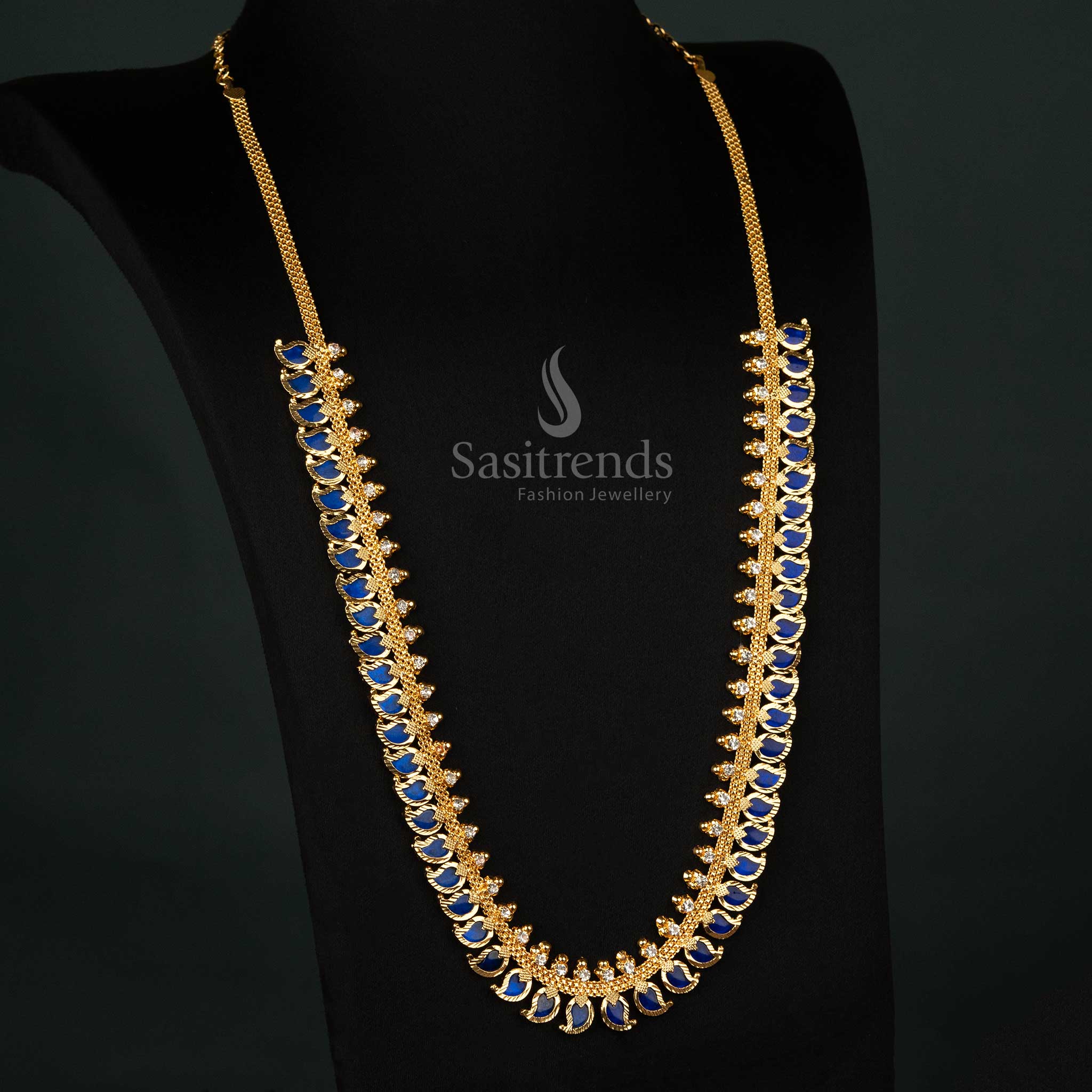 Trendy Kerala Traditional Micro Gold-Plated Mango Palakka Necklace with Pink Stones - Latest Kerala Necklace - Image 9
