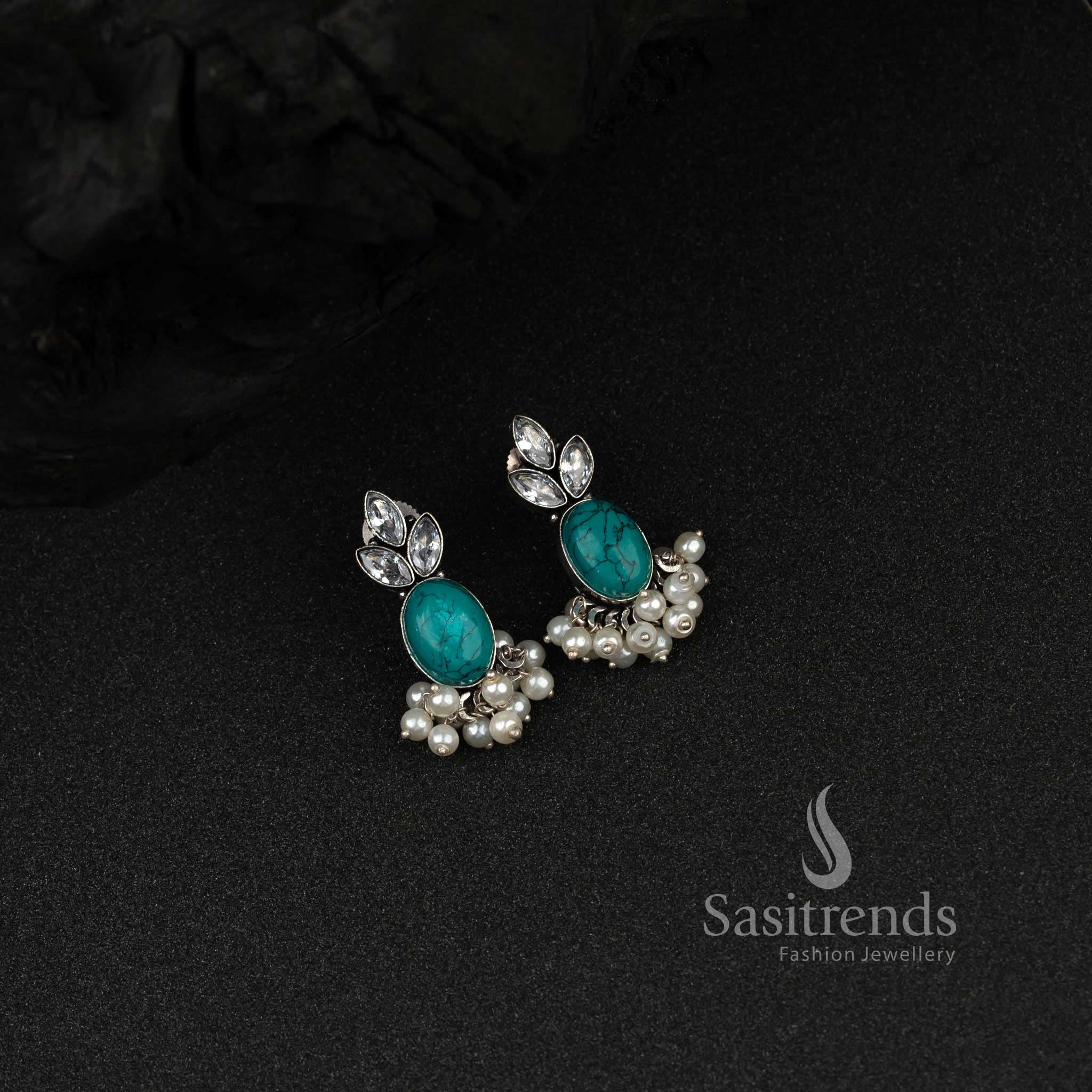 Latest Regular Oxidised Silver Look Earrings with Monalisa Stones for Office Wear | Sasitrends - Image 14