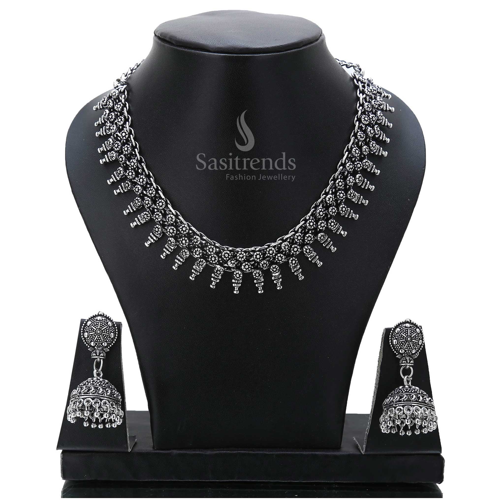 Sasitrends Oxidised Silver Necklace and Jhumka Earrings Jewellery Set - Ancestral Charm Collection - Image 2