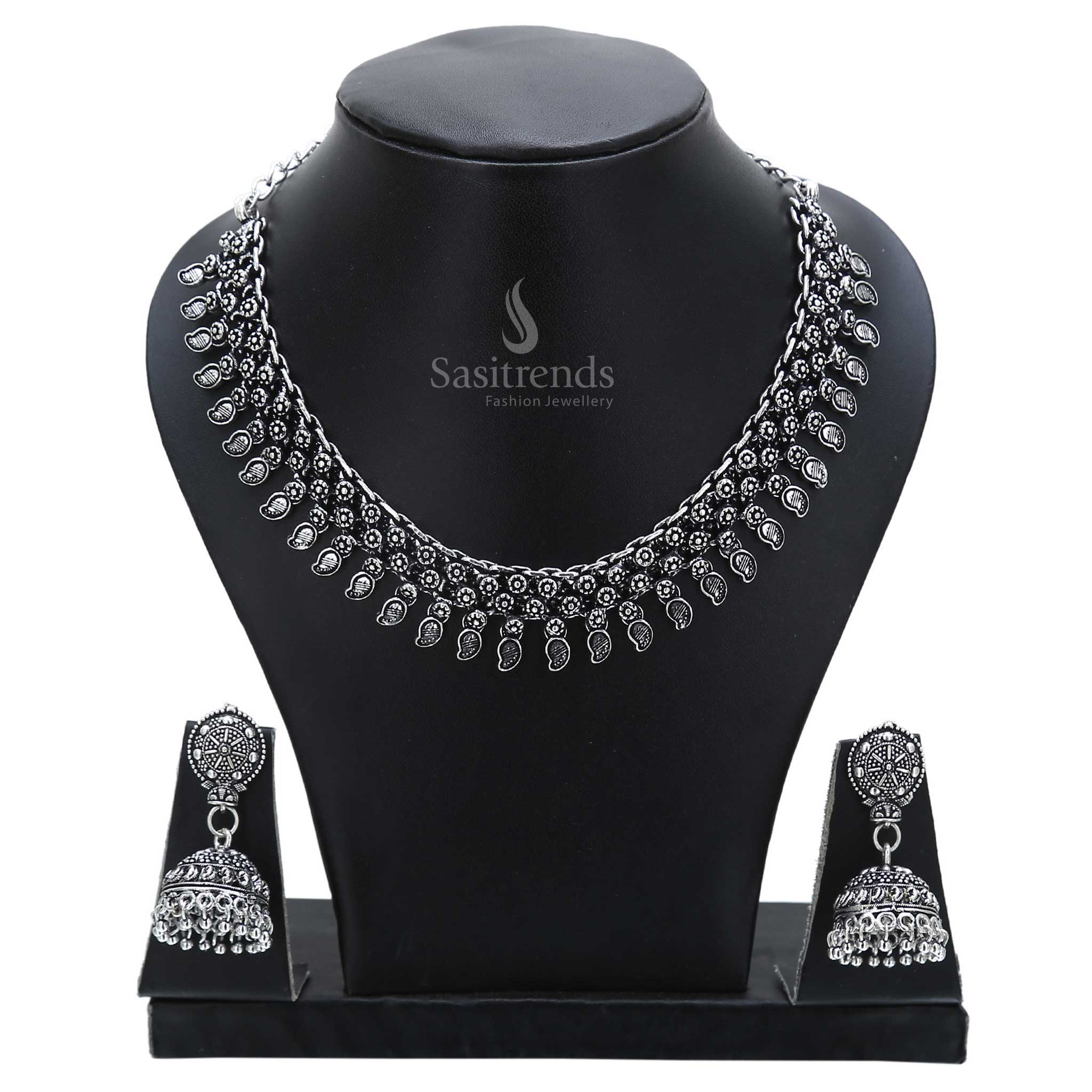 Sasitrends Oxidised Silver Necklace and Jhumka Earrings Jewellery Set - Ancestral Charm Collection - Image 6