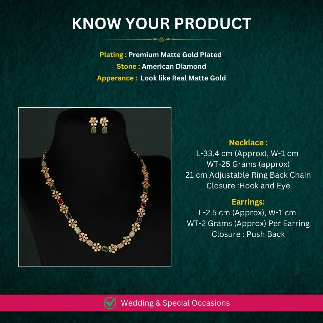 New Collection: Trendy Traditional American Diamond Stone Necklace Jewellery Set in Matte Gold Plating for Women | Sasitrends - Image 13