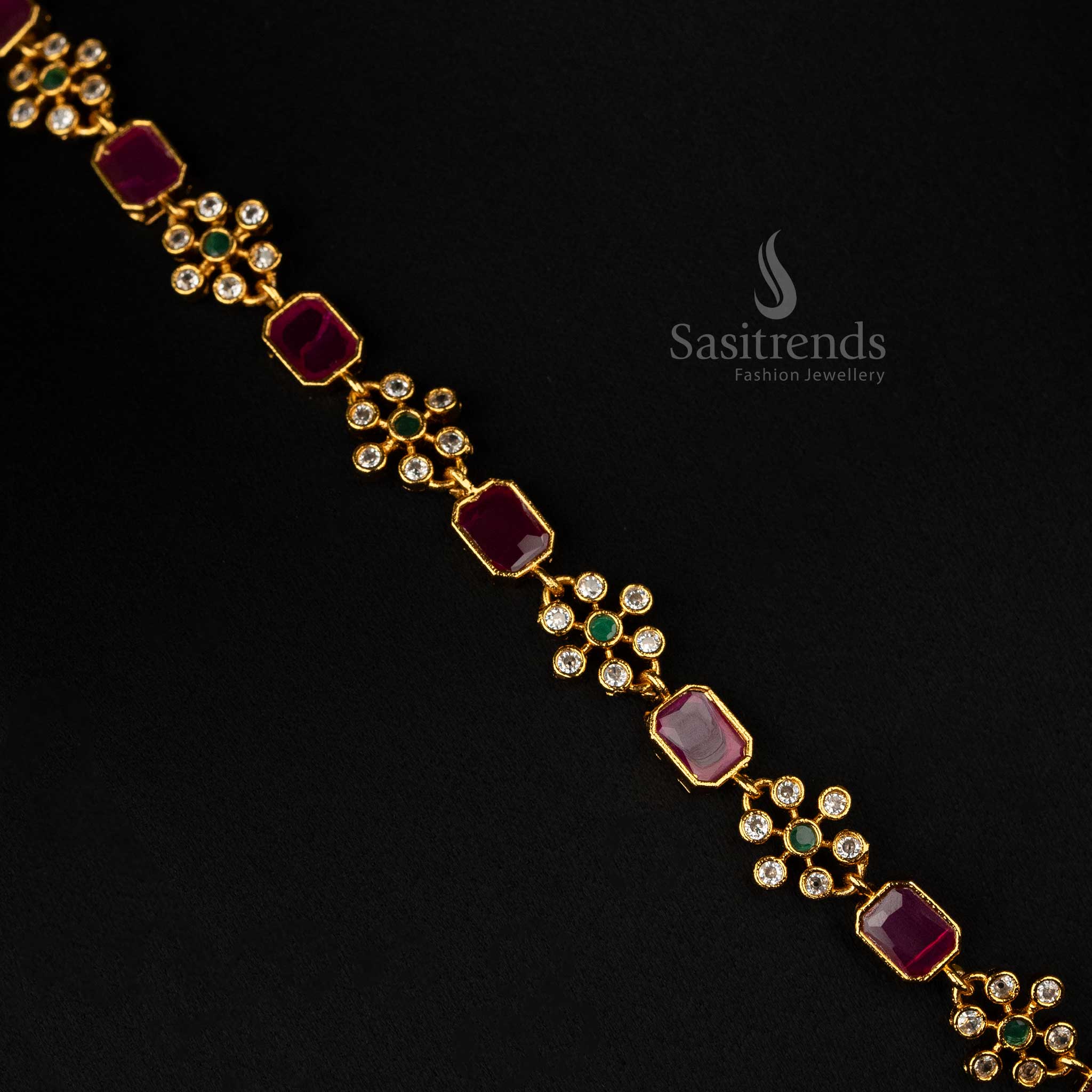 New Collection: Trendy Traditional American Diamond Stone Necklace Jewellery Set in Matte Gold Plating for Women | Sasitrends - Image 6