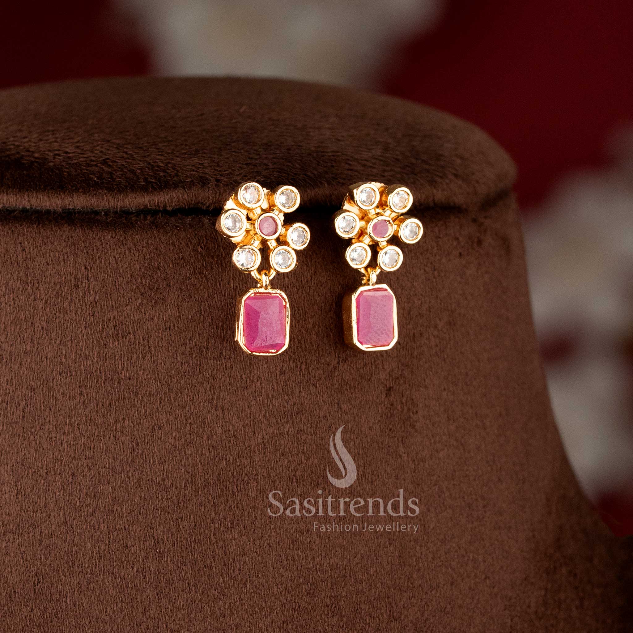 New Collection: Trendy Traditional American Diamond Stone Necklace Jewellery Set in Matte Gold Plating for Women | Sasitrends - Image 9