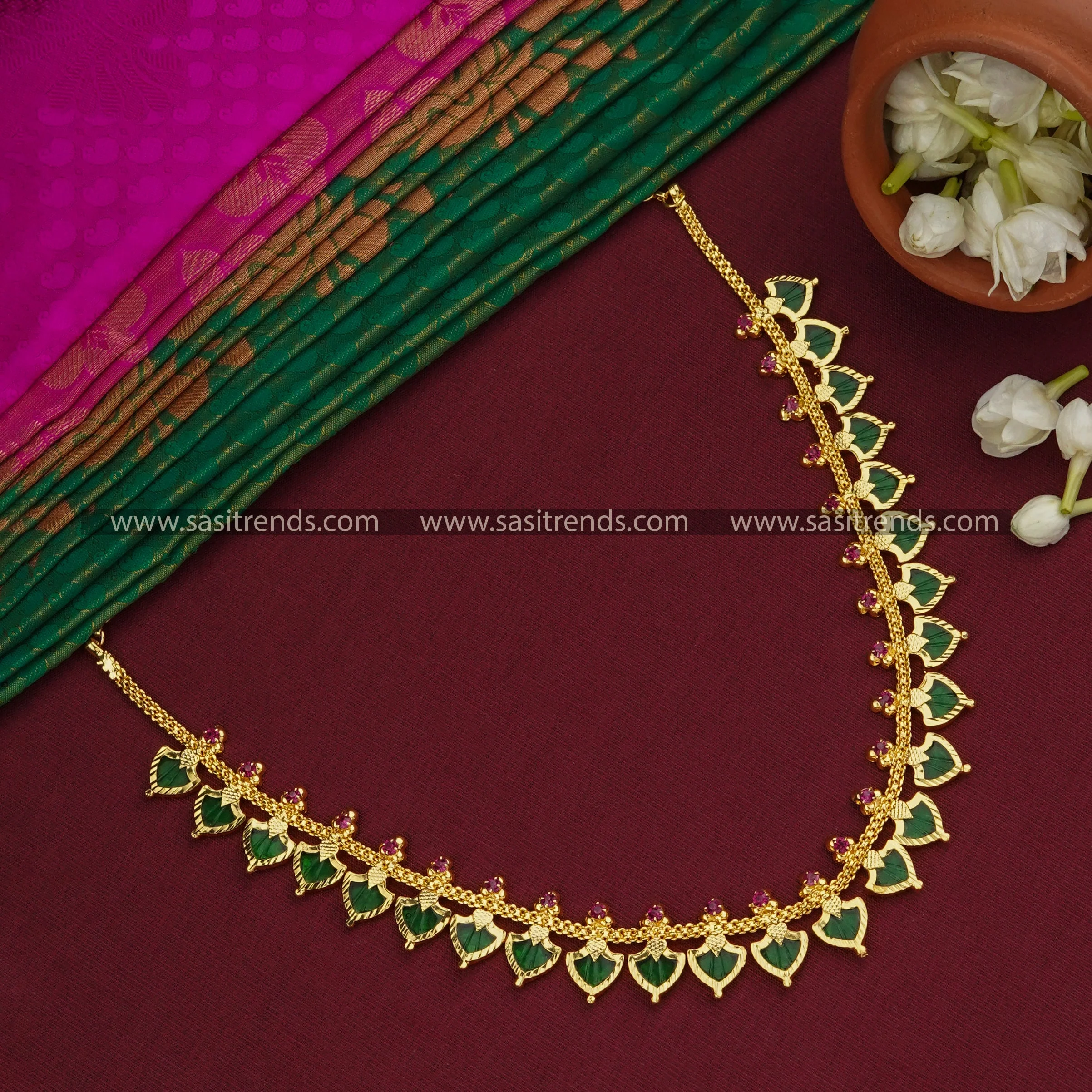 Traditional Micro Gold Plated Palakka Short & Long Necklace with AD Stones - Sasitrends - Image 16