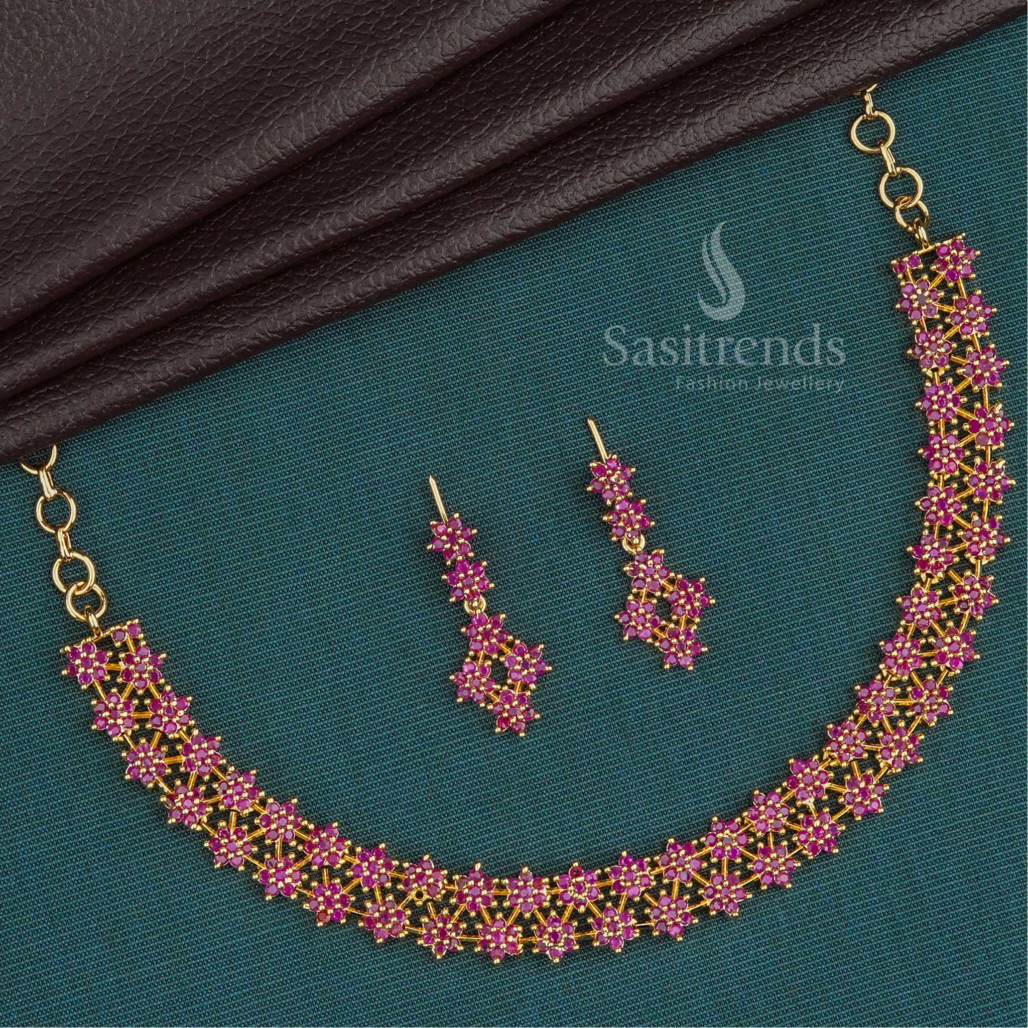Glittering Two-Line Star American Diamond Necklace Jewellery Set - Micro Gold, Rhodium Silver & Rose Gold Plated | Modern Jewellery - Image 6